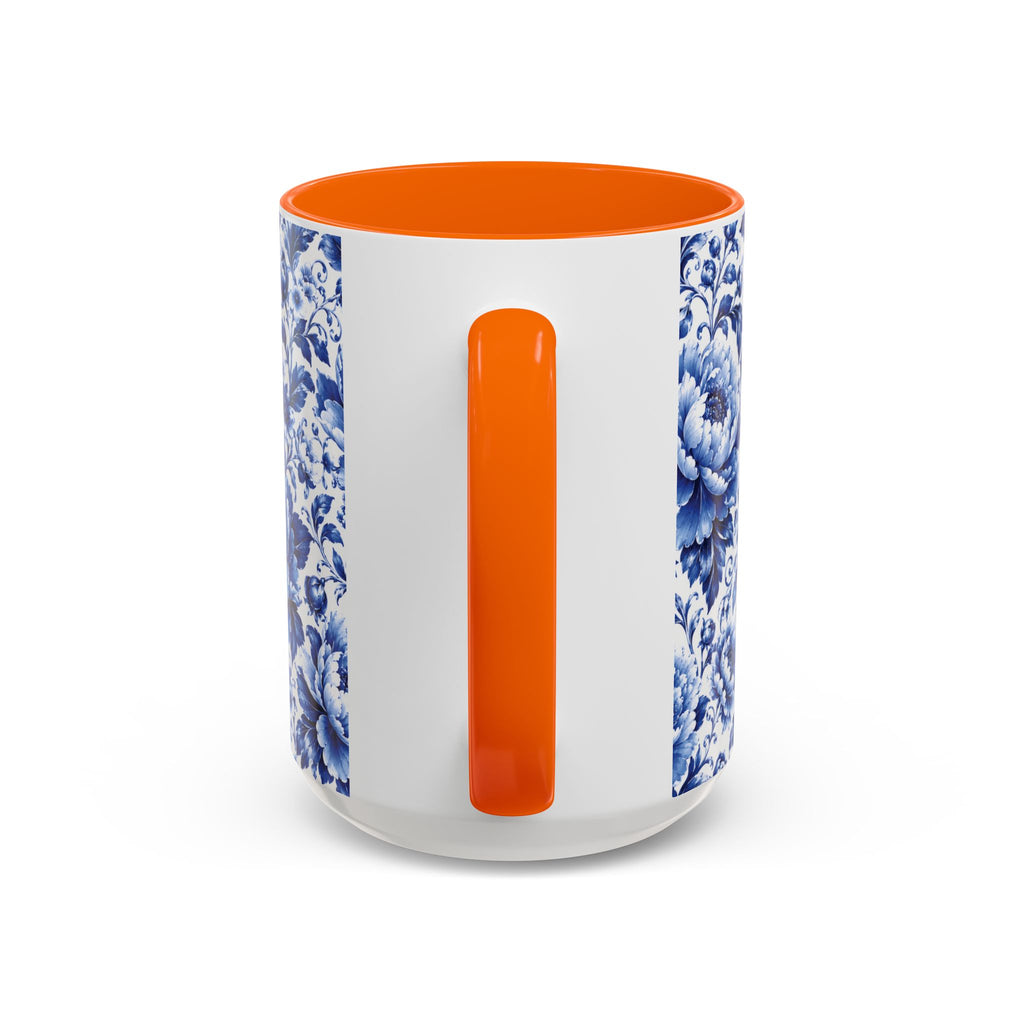 Blue Floral Ceramic Coffee Mug — Vintage Delft Peony Accent (11oz & 15oz) Blue & White Chinoiserie Tea Mug