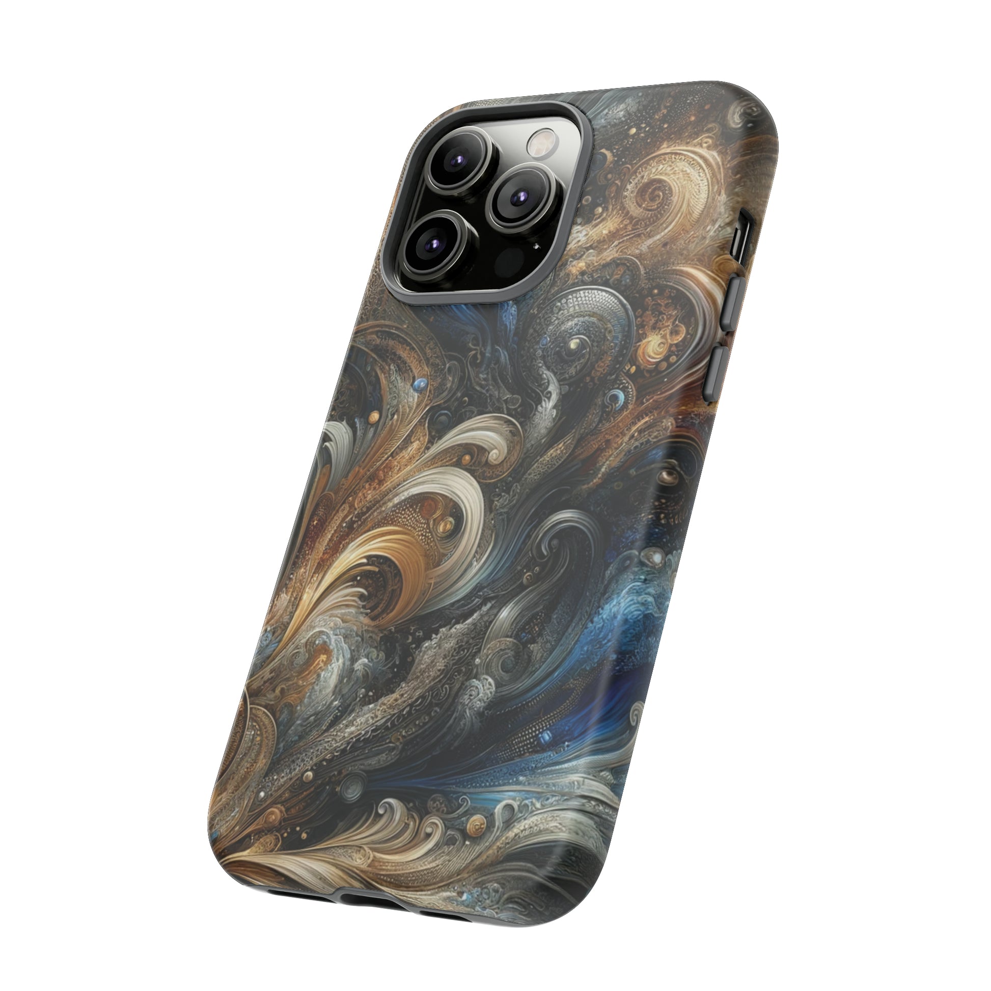 Gold and Navy Art Design Luxury Phone Tough Case Floral Elegant Durable Stylish for Modern Devices iPhone 15, Samsung iPhone Samsung Accessory Gift for Her.