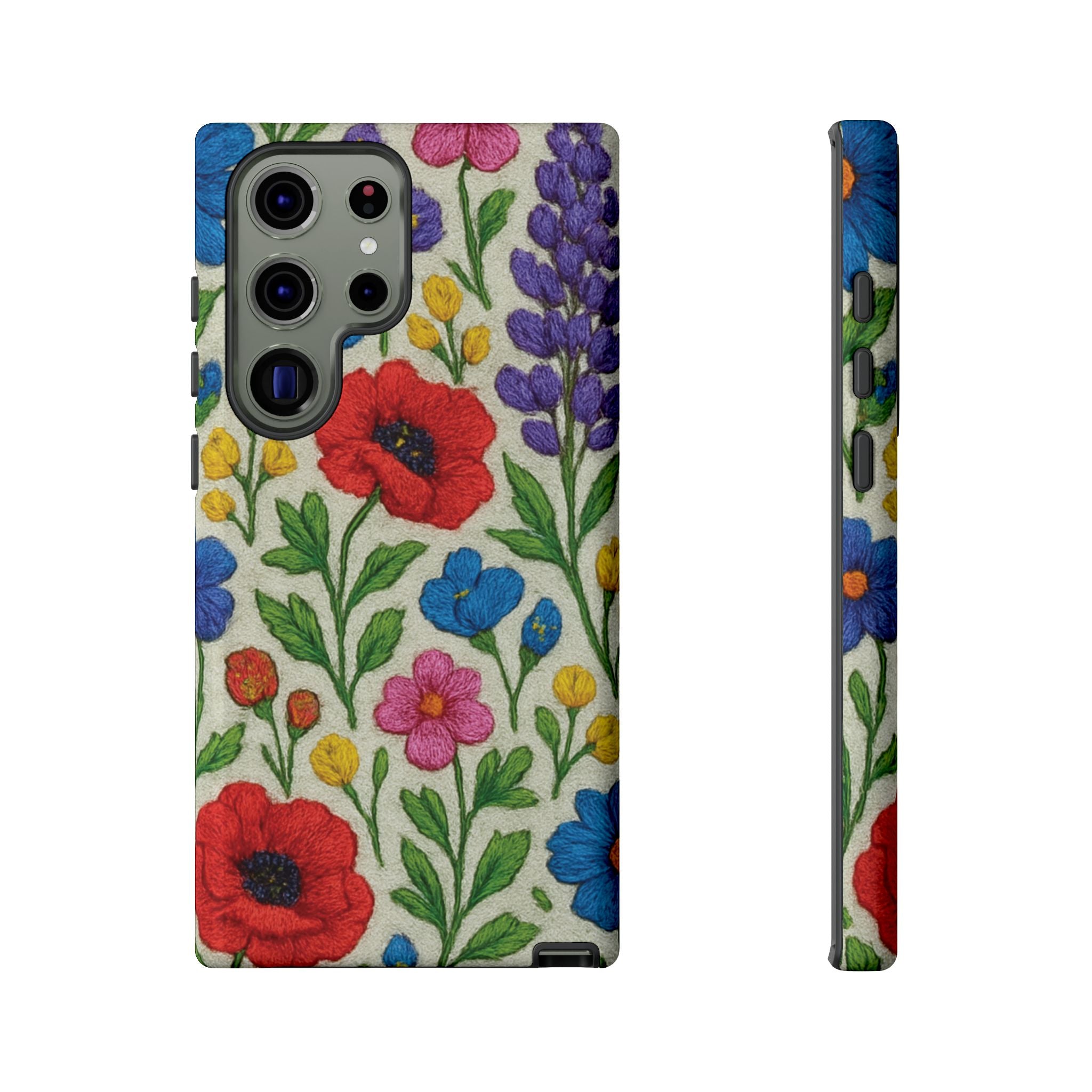 Bright 3D Illusion Wildflower Phone Case Cute Floral Design in Red, Pink, Blue – Aesthetic Protective Case for iPhone and  Android