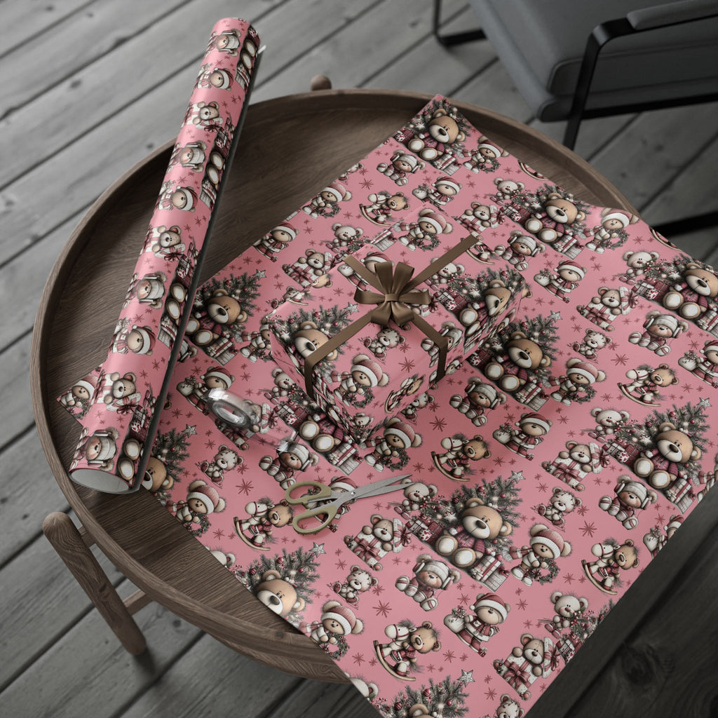 Whimsical Pink Teddy Bear Wrapping Paper Cute Holiday Gift Wrap for Sweet  Cozy Presents