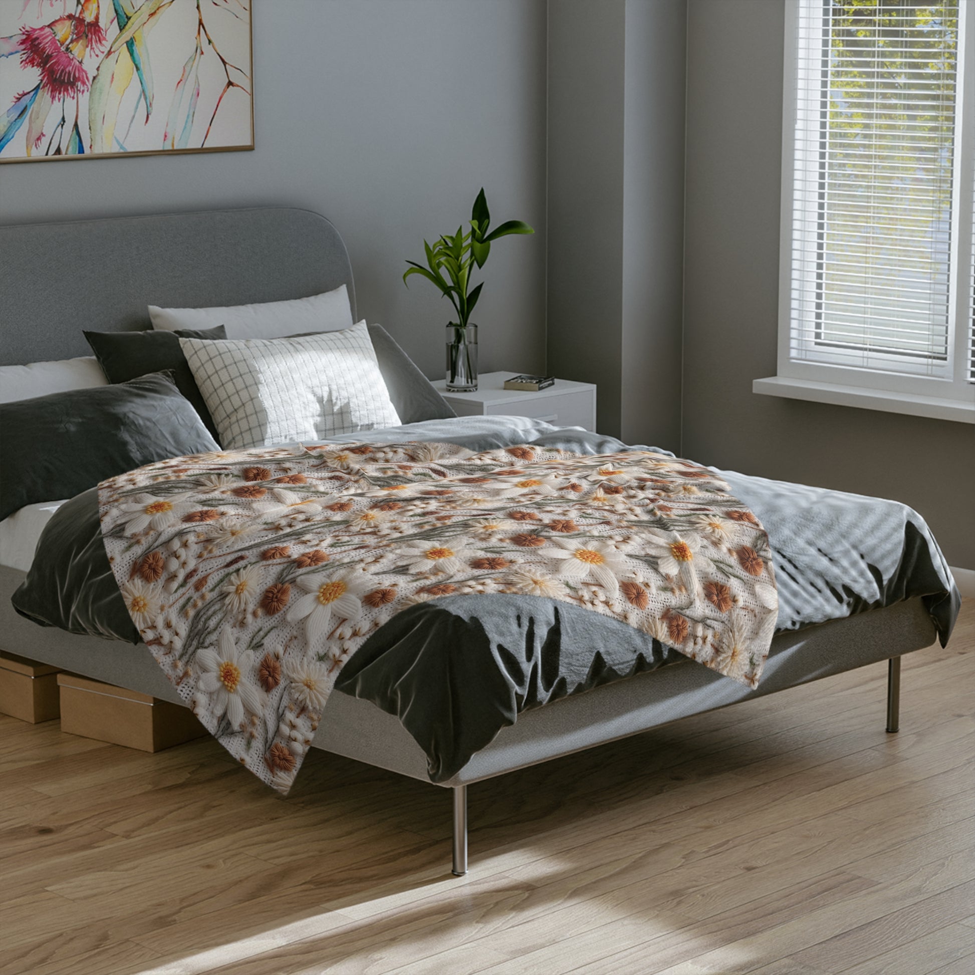 Wildflower Mirage Boho 3D Embroidery Illusion Minky Blanket Cozy Comfort Throw Ultra-Soft Microfiber Comfort Blanket, Perfect for Snuggling Decor, Cozy All-Season Warmth, Comfort Housewarming Gift Throw.