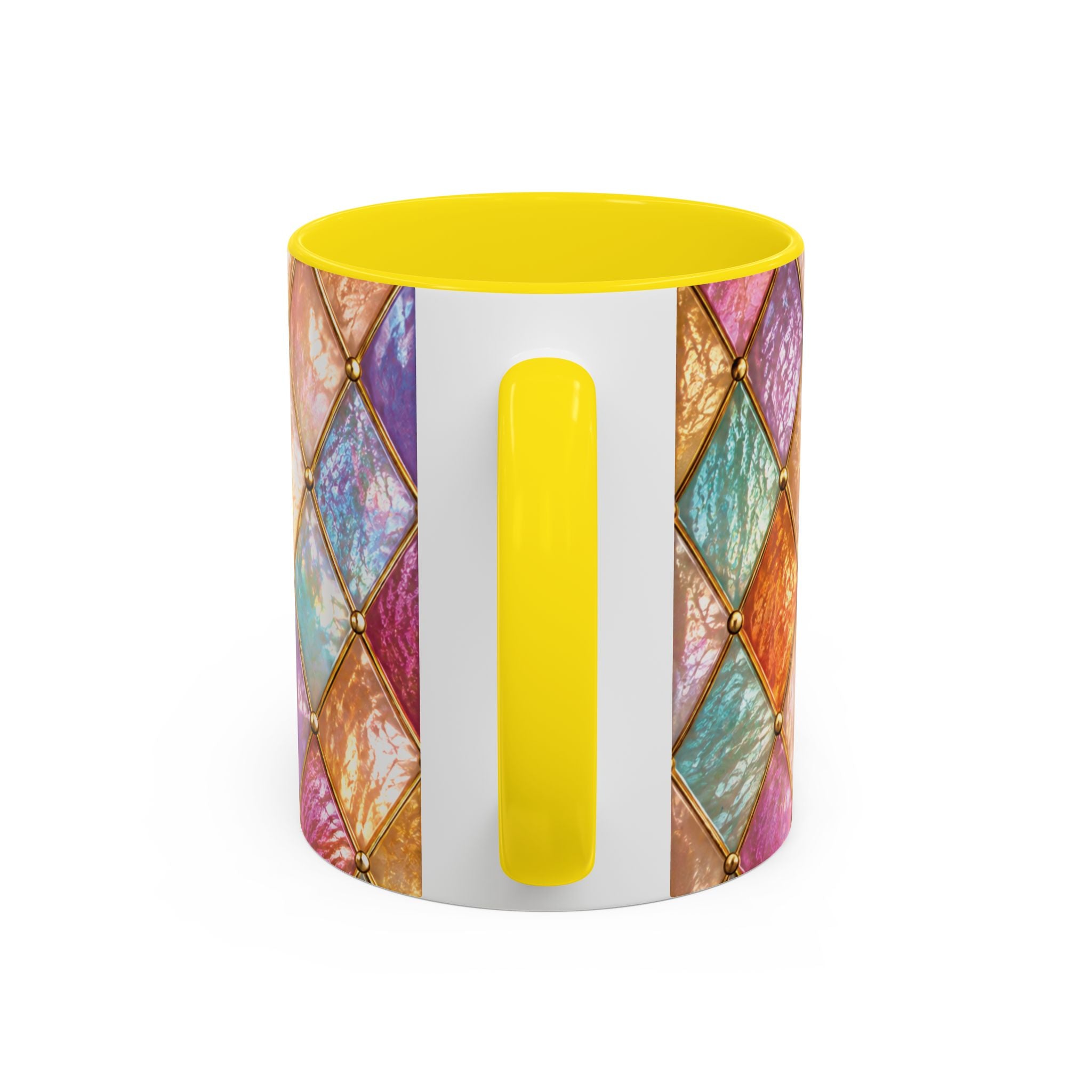 Colorful Jewel-Quilt Accent Coffee Mug — Vibrant Stained-Glass Pattern (11/15oz) Gift for her