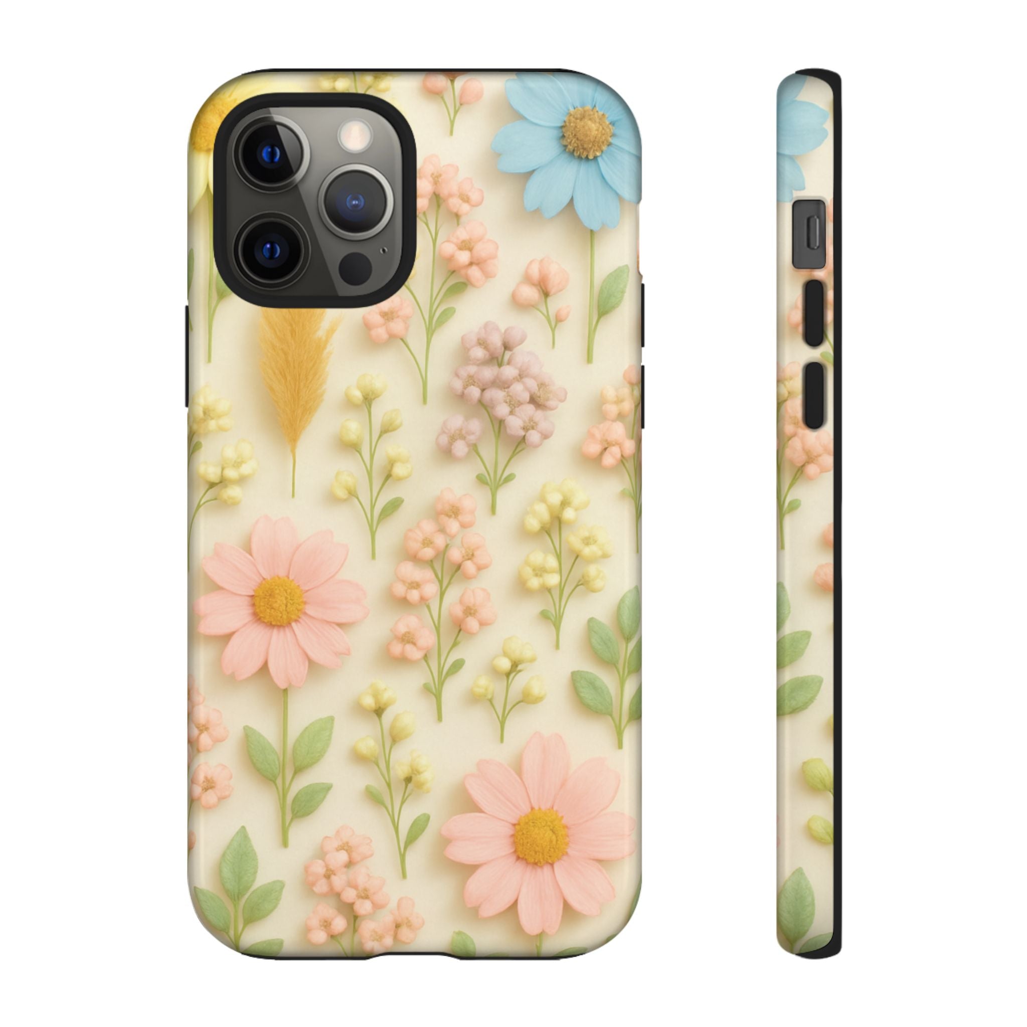 Pastel Dried Flowers Illusion Phone Case 3D Realistic Pressed Floral Design, Bright Botanical Aesthetic, Soft Nature-Inspired CoveriPhone & Galaxy