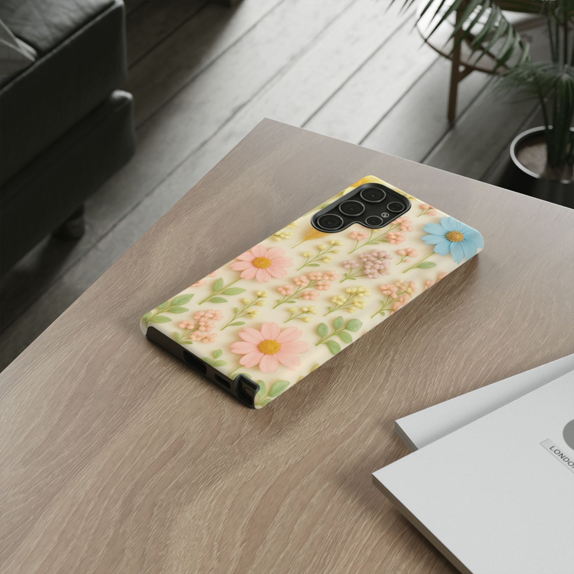 Pastel Dried Flowers Illusion Phone Case 3D Realistic Pressed Floral Design, Bright Botanical Aesthetic, Soft Nature-Inspired CoveriPhone & Galaxy