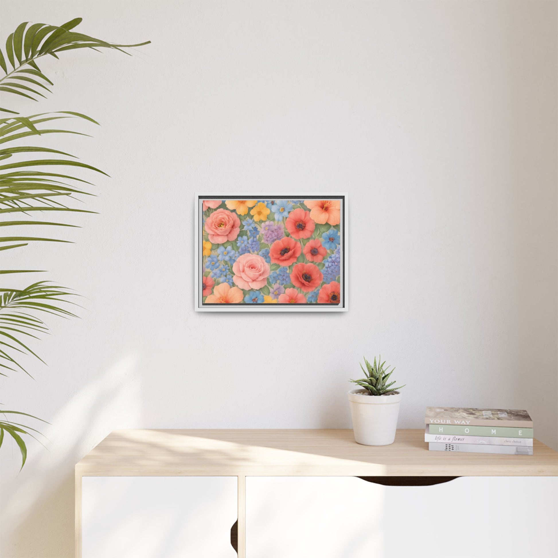 Luxury Framed Floral Canvas – Bold Multi-Color Botanical Wall Art, Elegant Nature-Inspired Accent for Living Room, Bedroom, or Office Décor Gift for Mom