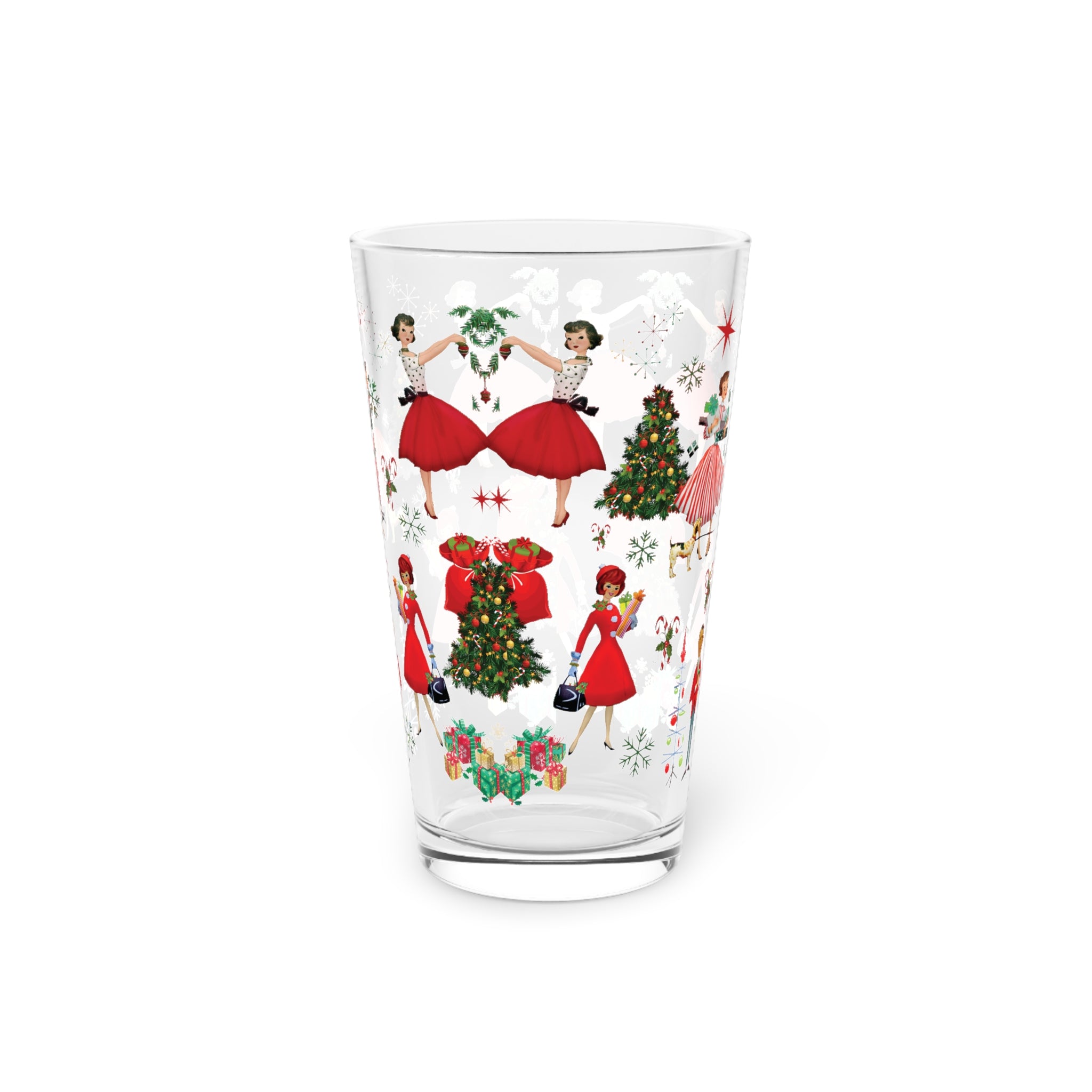 1950s Vintage 16 oz Pint Glass Retro Christmas Design | Unique Holiday Drinkware | Perfect Nostalgic Gifts & Decorations |Ideal Gift for Christmas Celebrations Elegance Durable, Glassware Perfect for Parties - MRSBYVALLE