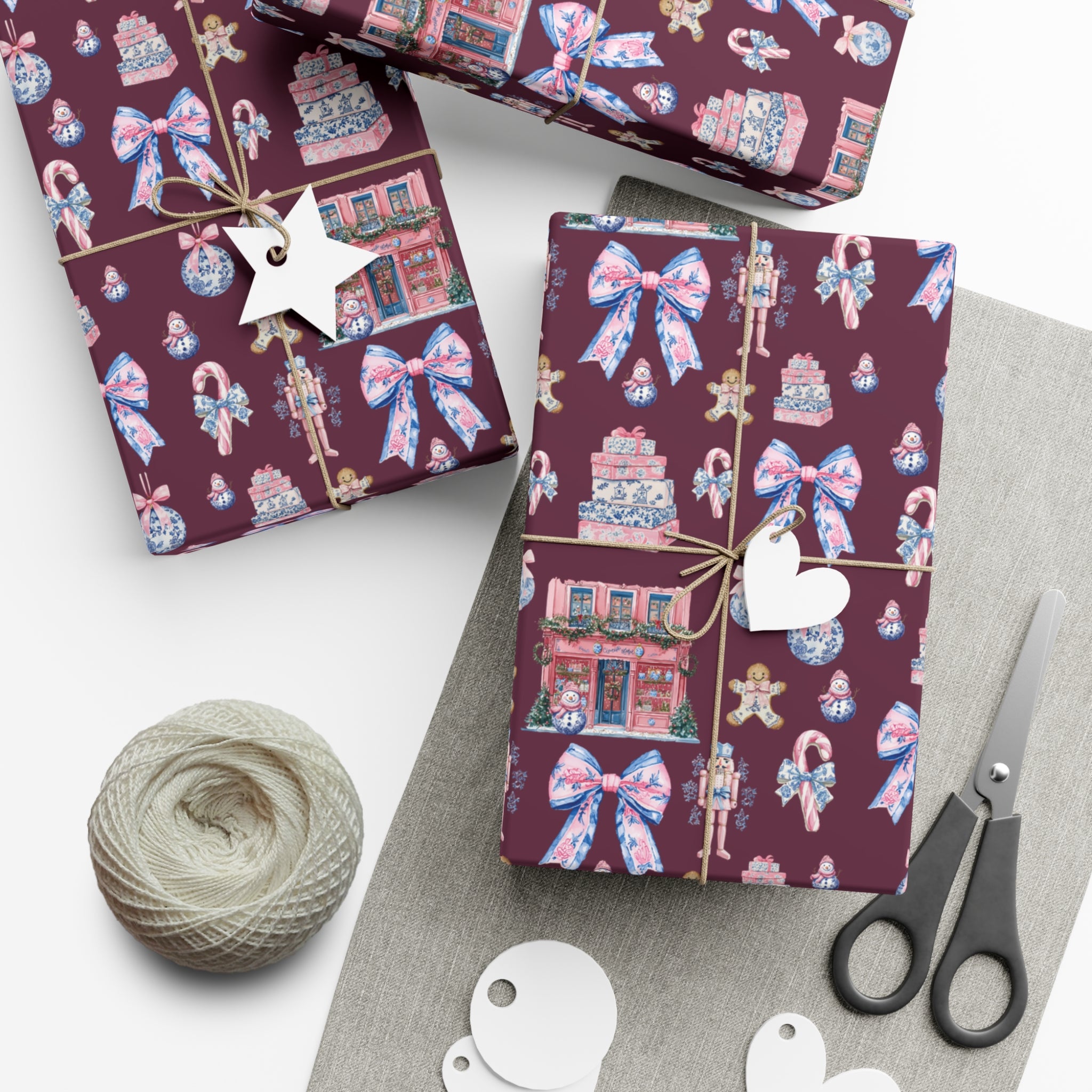 Pink & Blue Nutcracker Christmas Wrapping Paper with Bows & Holiday Elements – Ideal for Festive Gift Wrapping, Adding Cheer & Charm to Every Present Gifts - MRSBYVALLE