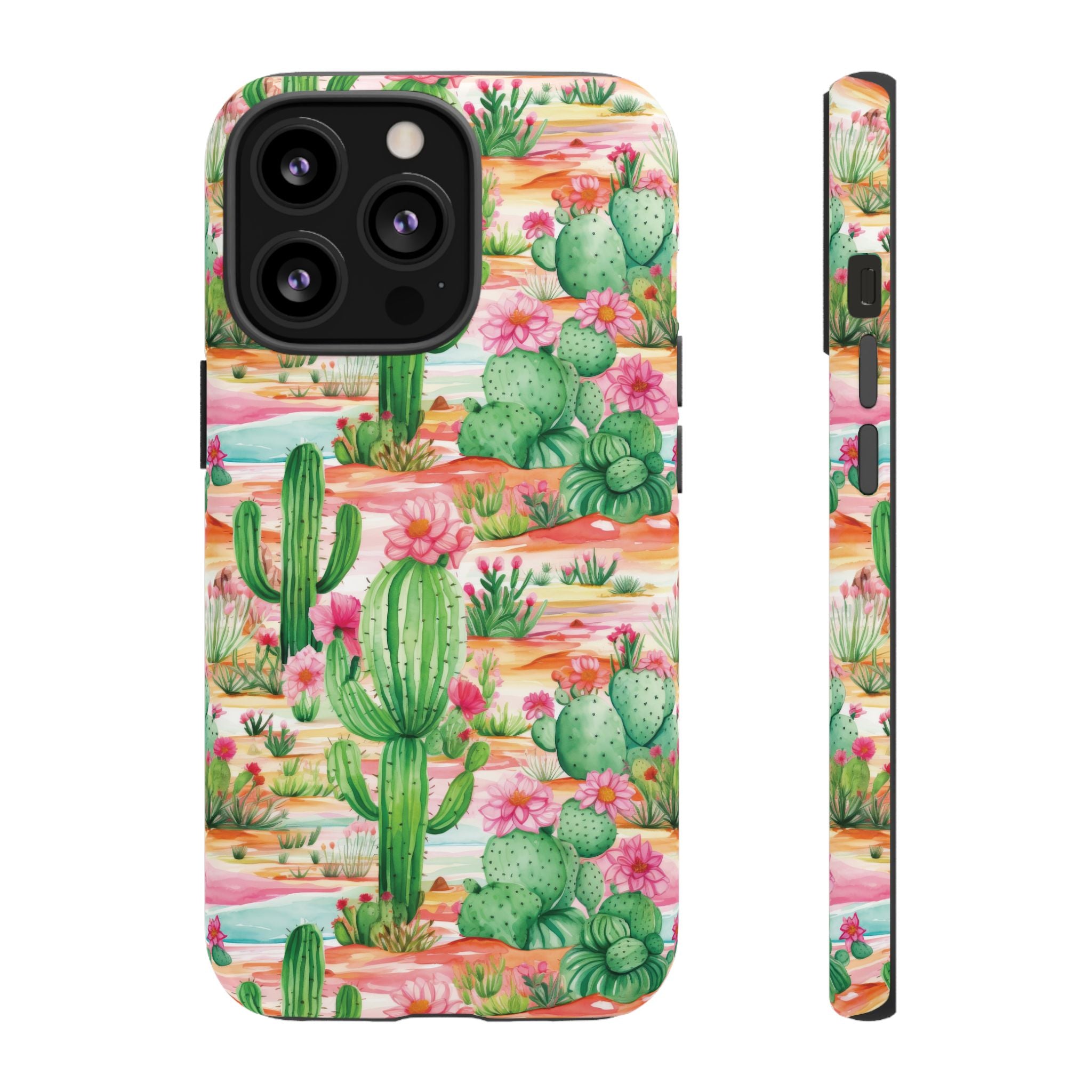 Pink and Mint Green Cactus Phone Case - Tough, Stylish Cover with Cactus Flowers | Durable Protection for iPhone & Android | Fresh Nature-Inspired Design!