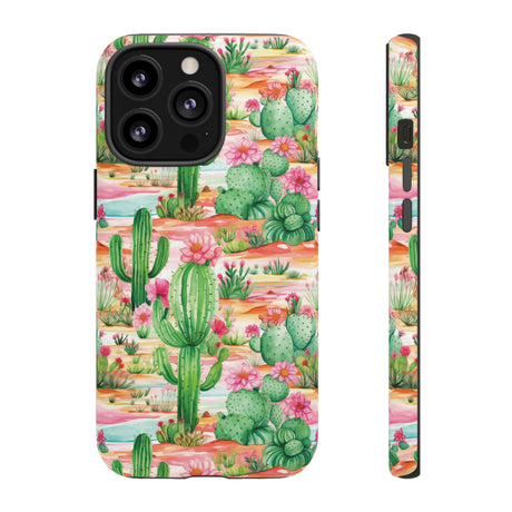 Pink and Mint Green Cactus Phone Case - Tough, Stylish Cover with Cactus Flowers | Durable Protection for iPhone & Android | Fresh Nature-Inspired Design!