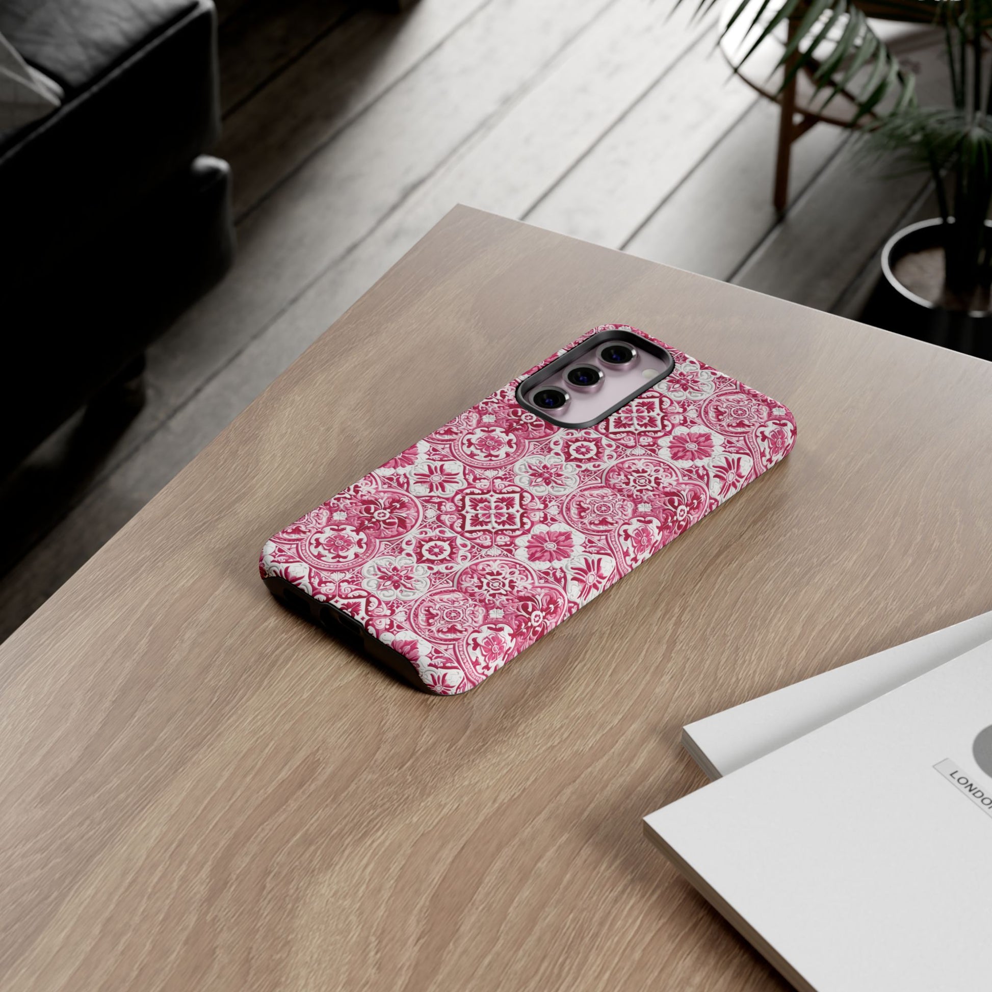 Pink and White Mediterranean Tile Design Phone Case - Stylish, Protective Cover for All Models Gift for Mom Accessory Gift for Her