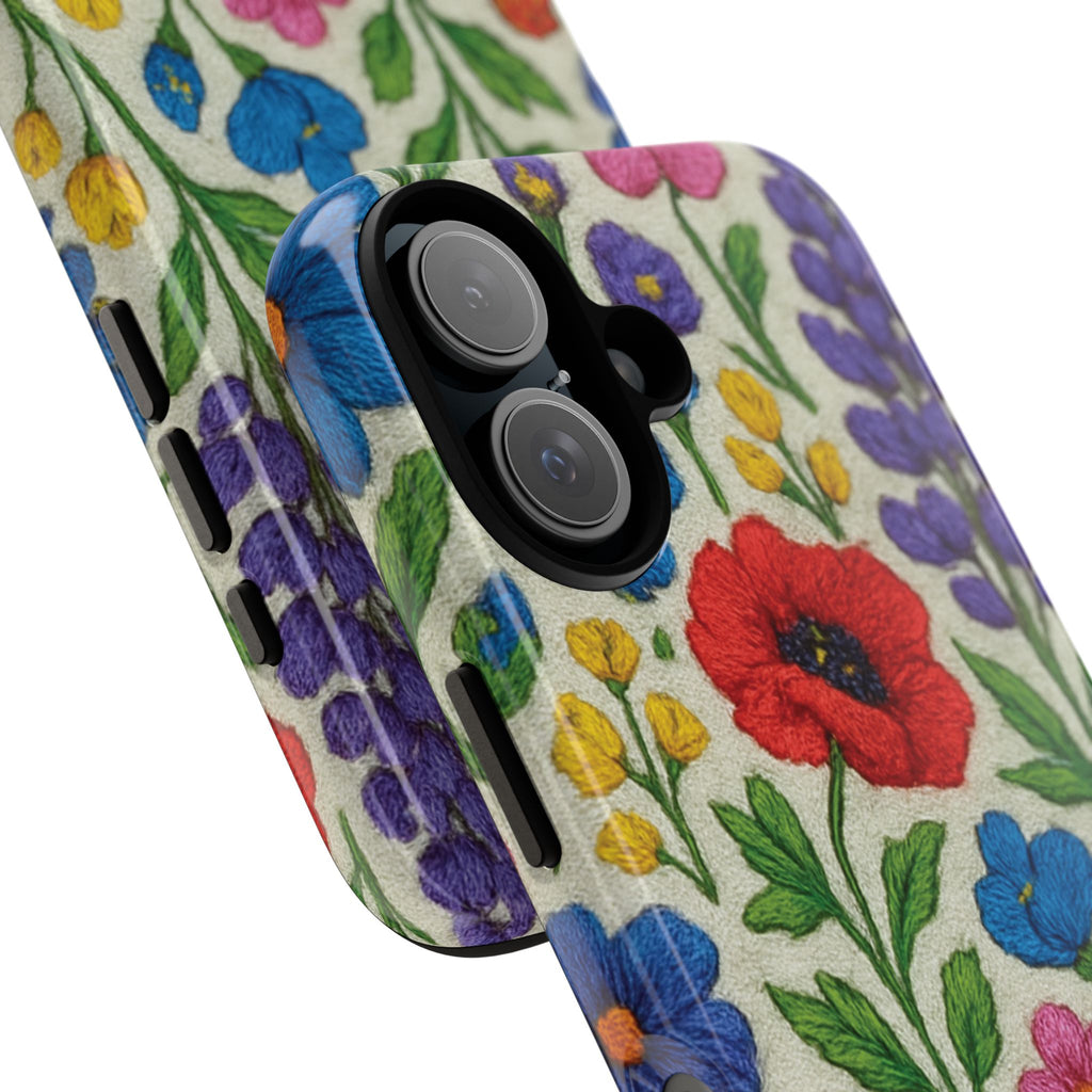 Bright 3D Illusion Wildflower Phone Case Cute Floral Design in Red, Pink, Blue – Aesthetic Protective Case for iPhone and  Android