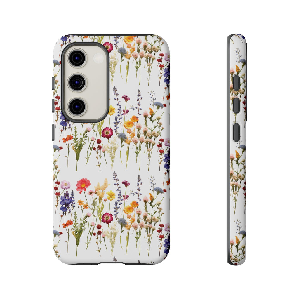 White Best Phone Case Press Flowers Floral 3D Illusion Luxury Tough Case Floral Elegant Durable Stylish for Modern Devices iPhone 17, 16, 15, Samsung iPhone Samsung Accessory Gift for Her