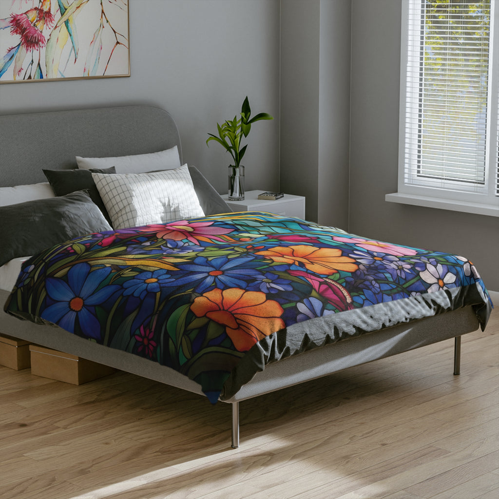 Wildflowers Stain Glass Illusion Minky Blanket Throw Ultra-Soft Minky Blanket Cozy Comfort Blanket Elegant Home Decor Plush Microfiber for Maximum Comfort Blanket, Perfect for Snuggling Decor, Cozy All-Season Warmth, Housewarming Gift Throw - MRSBYVALLE