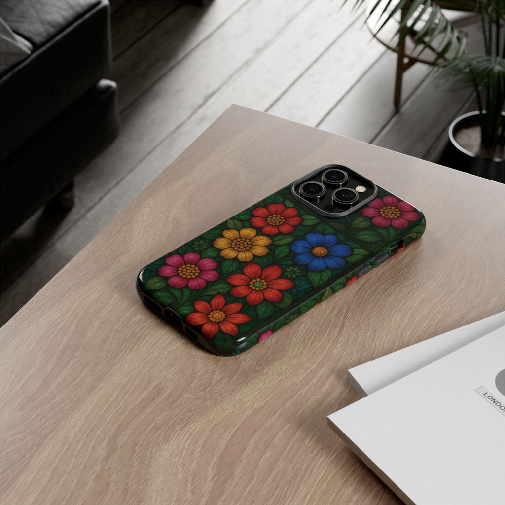 Coque de téléphone effet vitrail floral lumineux Art abstrait coloré, Étui de protection esthétique pour iPhone, Samsung et Google, Idée cadeau unique pour maman