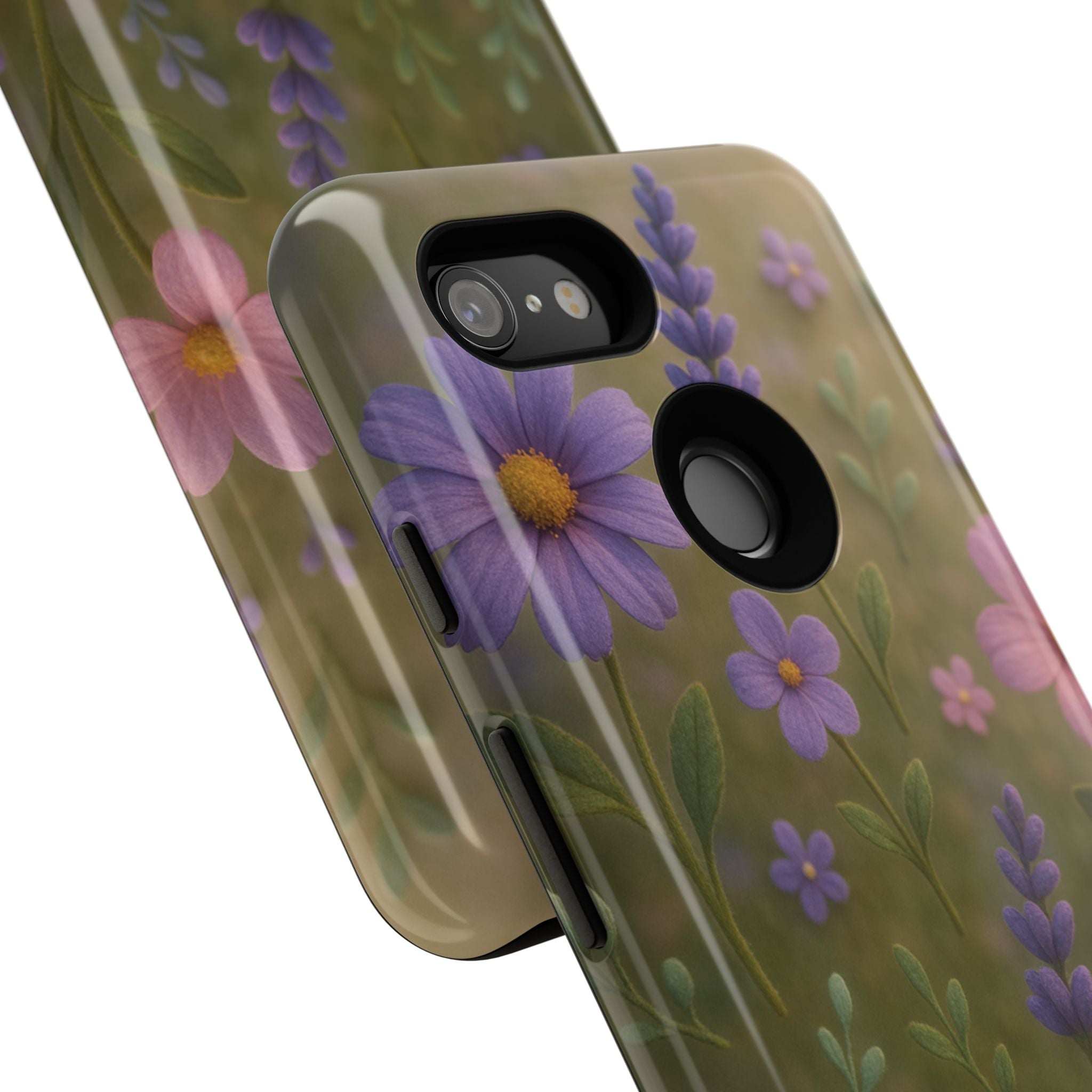 Pastel Flowers 3D Illusion Wildflower Phone Case Cute Pastel Floral Design in Lavender, Pink, Mint Green Aesthetic Protective Case for iPhone and  Android