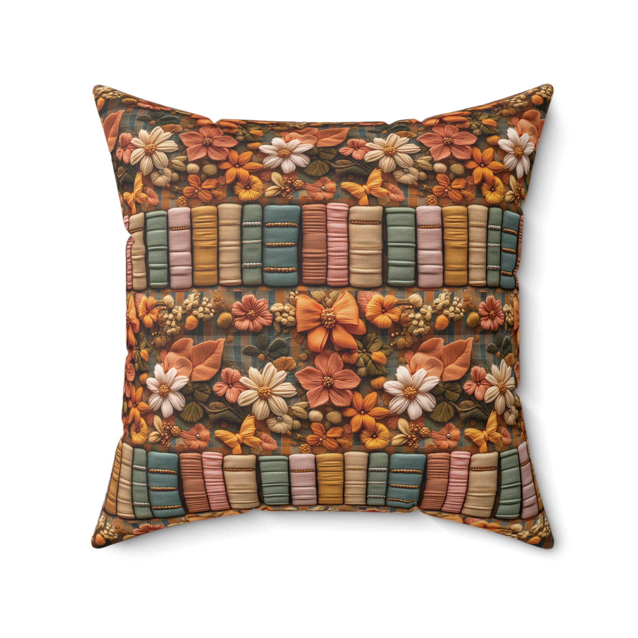 Boho Fall 3D Illusion Square Pillow Books Bows Design | Cozy Autumn Decorative Accent for Home Decor | Soft, Stylish Throw Pillow for Couch, Bed, or Chair Home Decor Bridal Shower - MRSBYVALLE