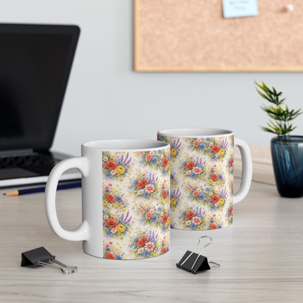 Watercolor Wildflowers Ceramic Mug — Floral 11oz & 15oz Coffee Cup