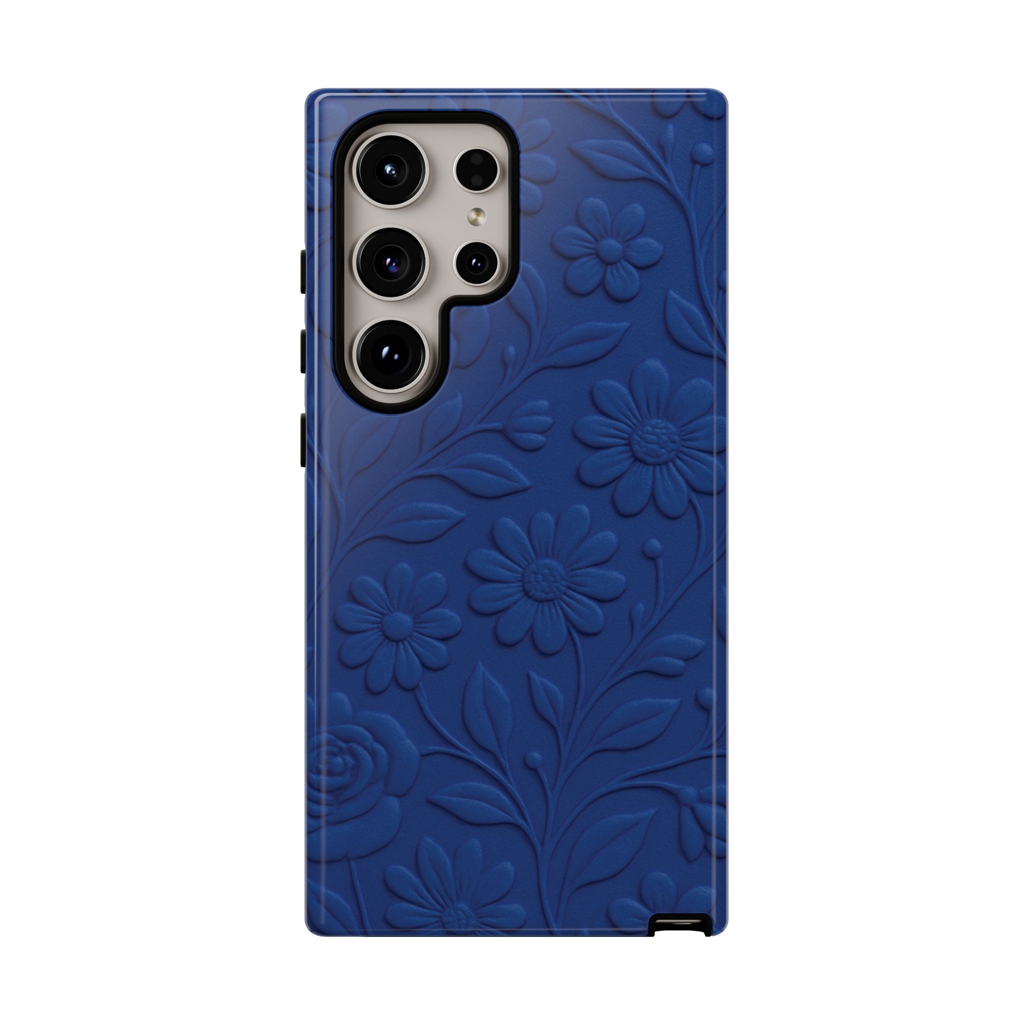 3D Illusion Floral Cobalt Blue Phone Case Elegant Raised Flower Design, Seamless Textured Look, Durable & Stylish Protection for iPhone and Android Models Fits iPhone & Samsung Models