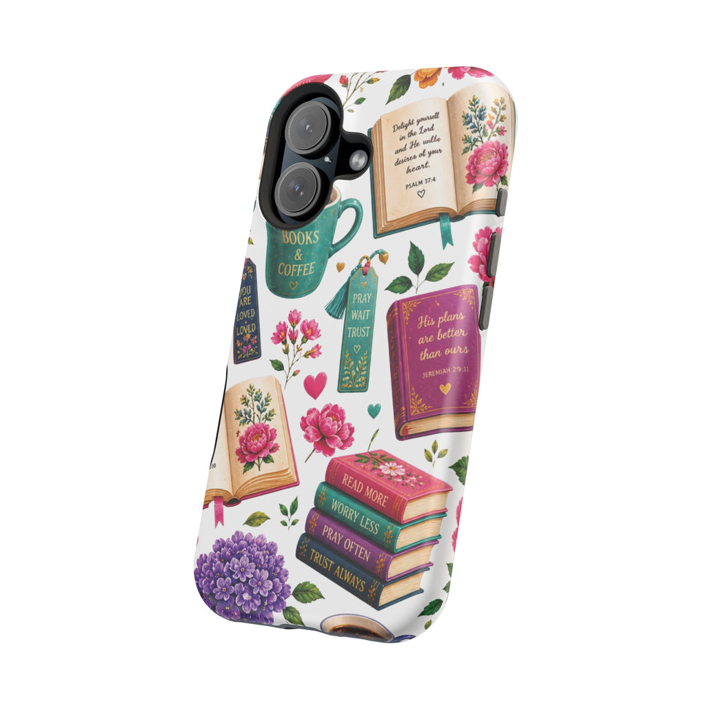 Christian Books & Coffee Phone Case — Magnetic Impact-Resistant Christian Gift
