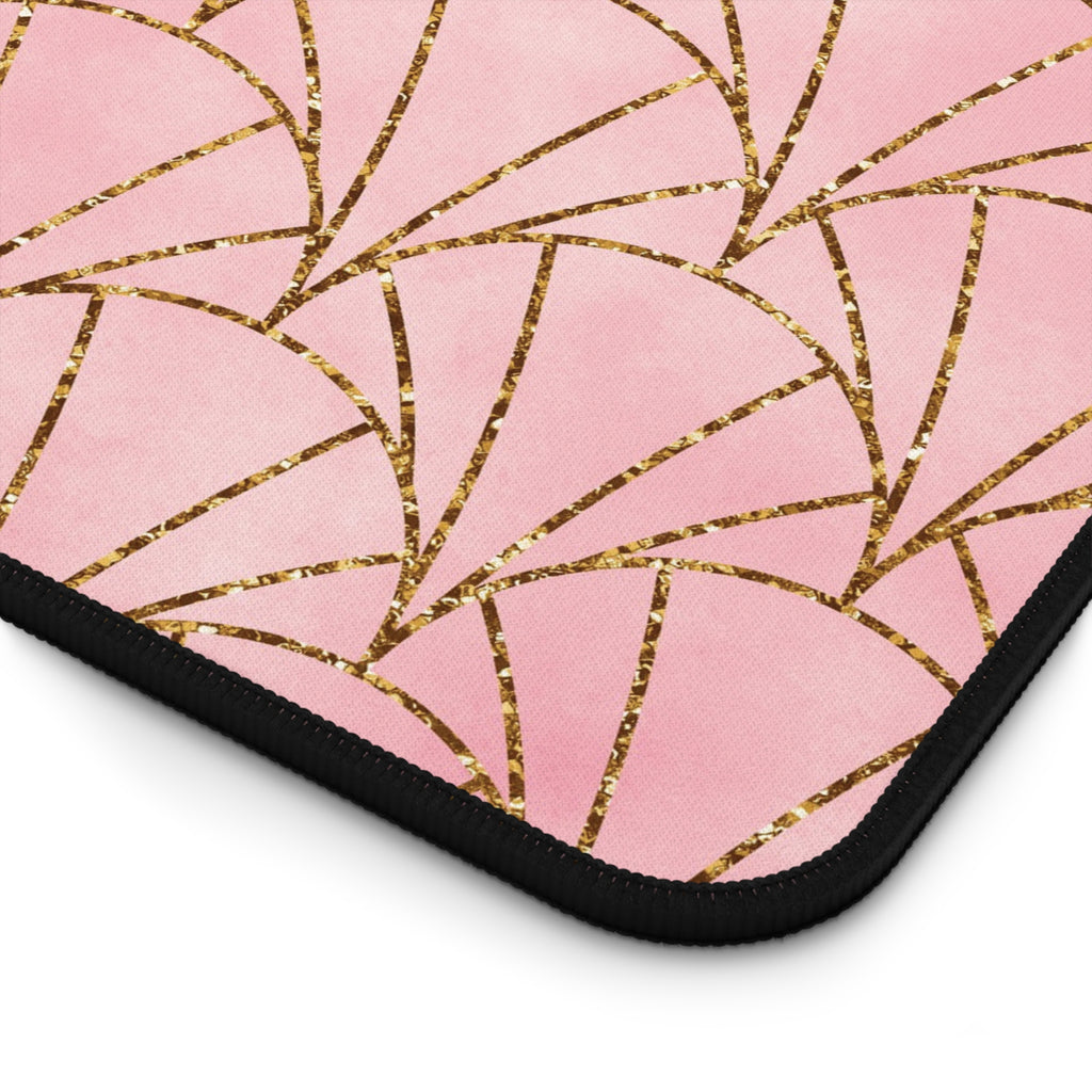 Art Deco Pink & Gold Fan Desk Mat — Glam Desktop Mouse Pad