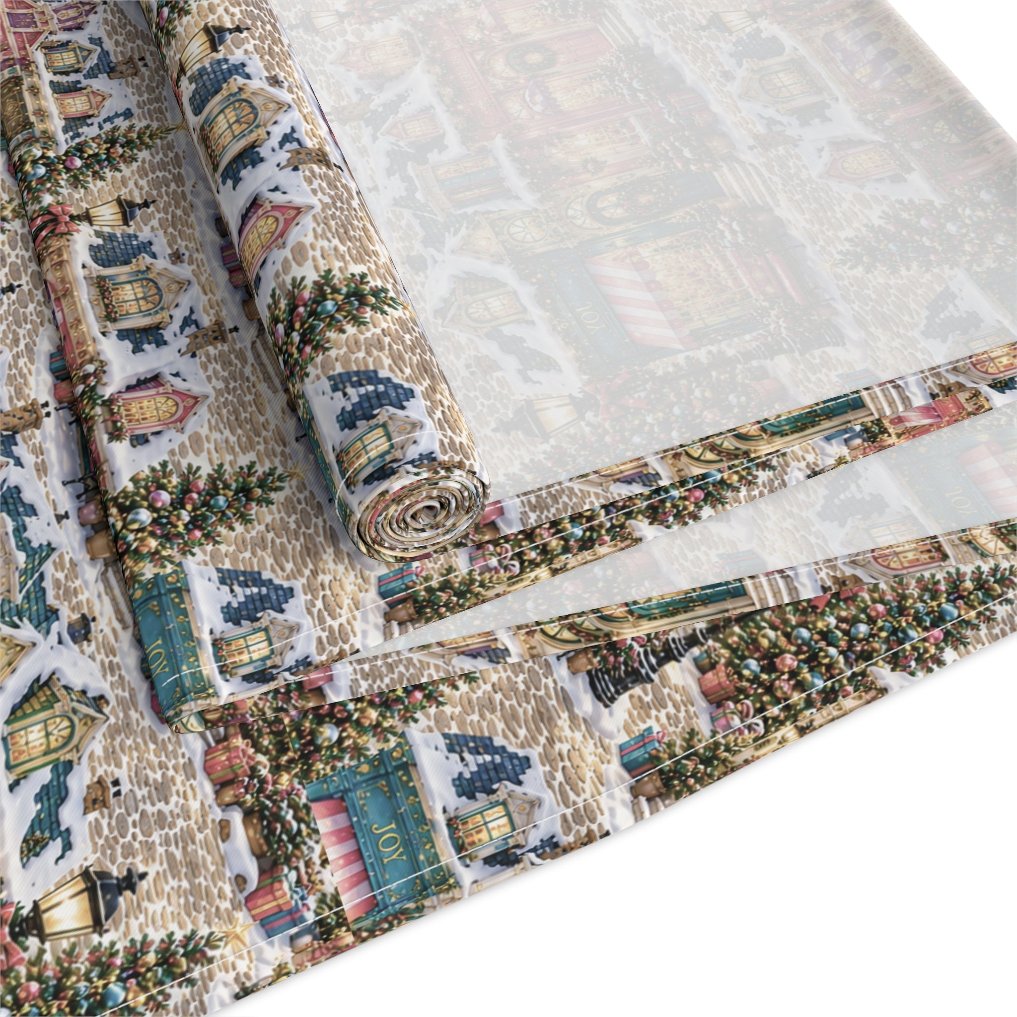 Vintage Christmas Village Table Runner Holiday Perfect Runner Village Scene Cottage