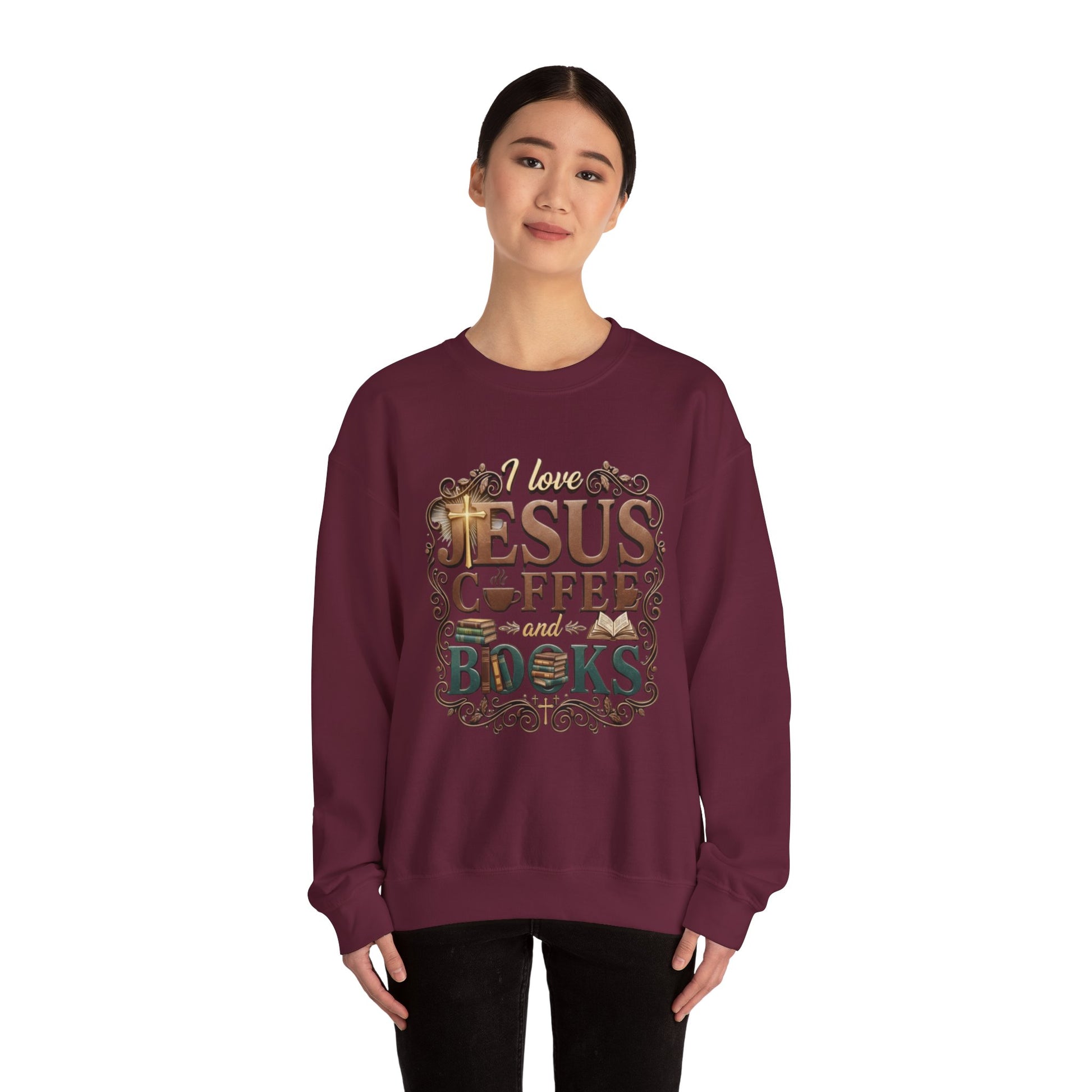 Love Jesus, Coffee & Books Sweatshirt | Christian Unisex Crewneck, Cozy Faith Gift