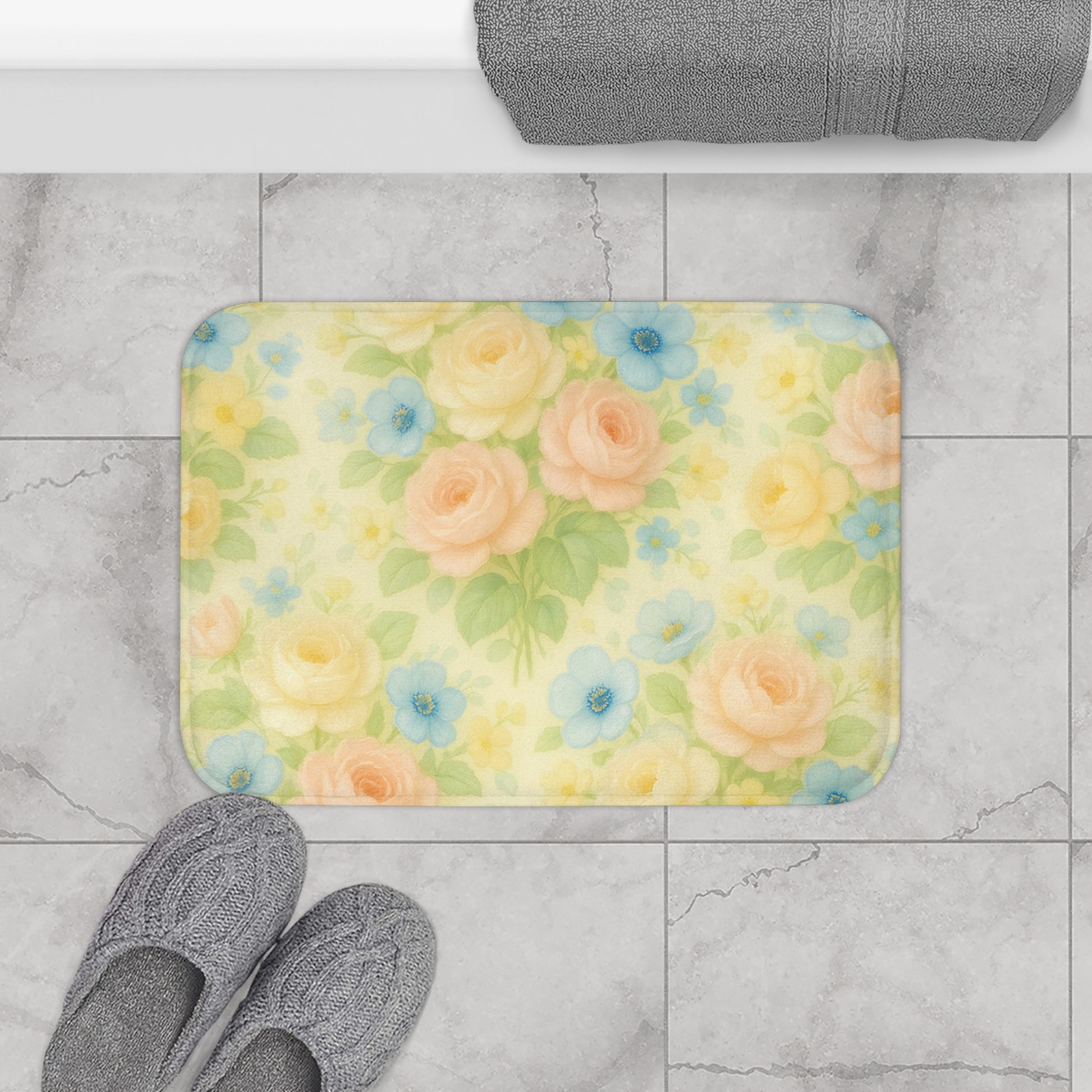 Elegant yellow vintage floralBathmat – Stunning Birds & Floral | Soft, Absorbent & Non-Slip Bathroom Rug for Stylish Home Décor & Comfort Home