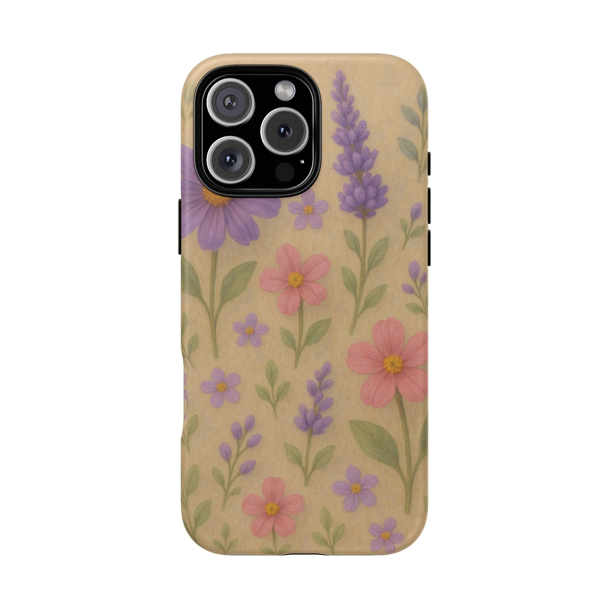 3D Illusion Wildflower Phone Case Cute Pastel Floral Design in Lavender, Pink, Mint Green – Aesthetic Protective Case for iPhone and  Android