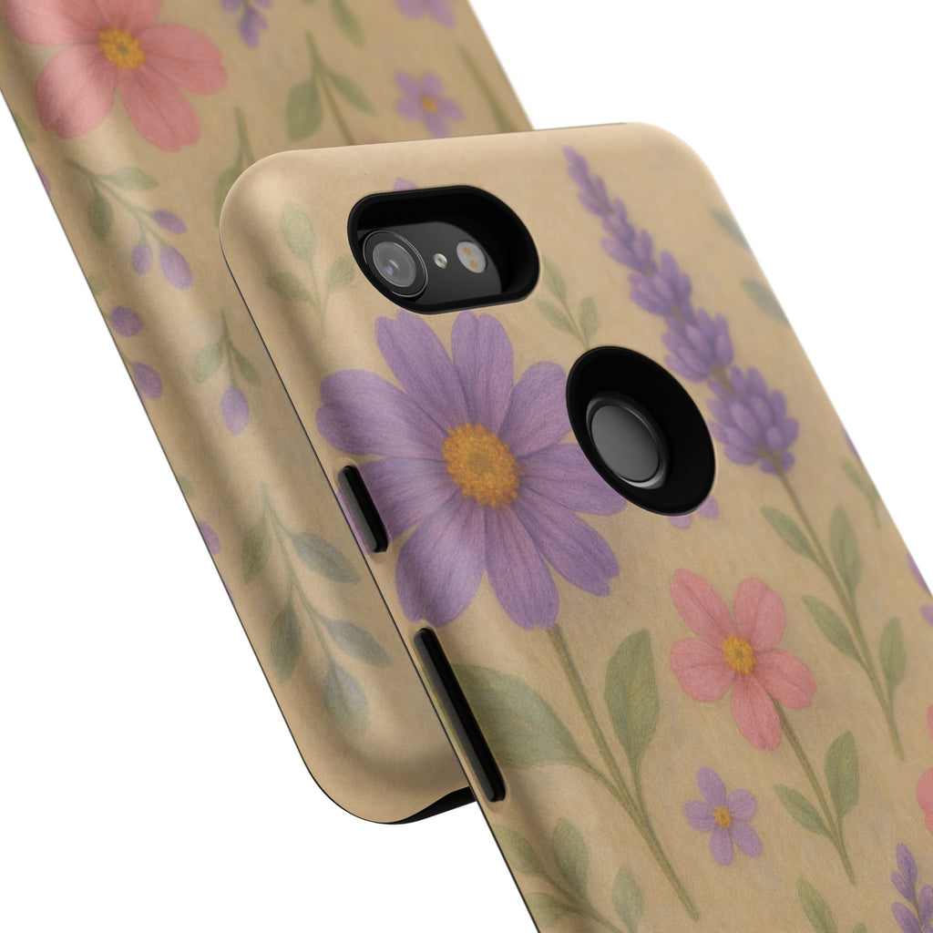 3D Illusion Wildflower Phone Case Cute Pastel Floral Design in Lavender, Pink, Mint Green – Aesthetic Protective Case for iPhone and  Android