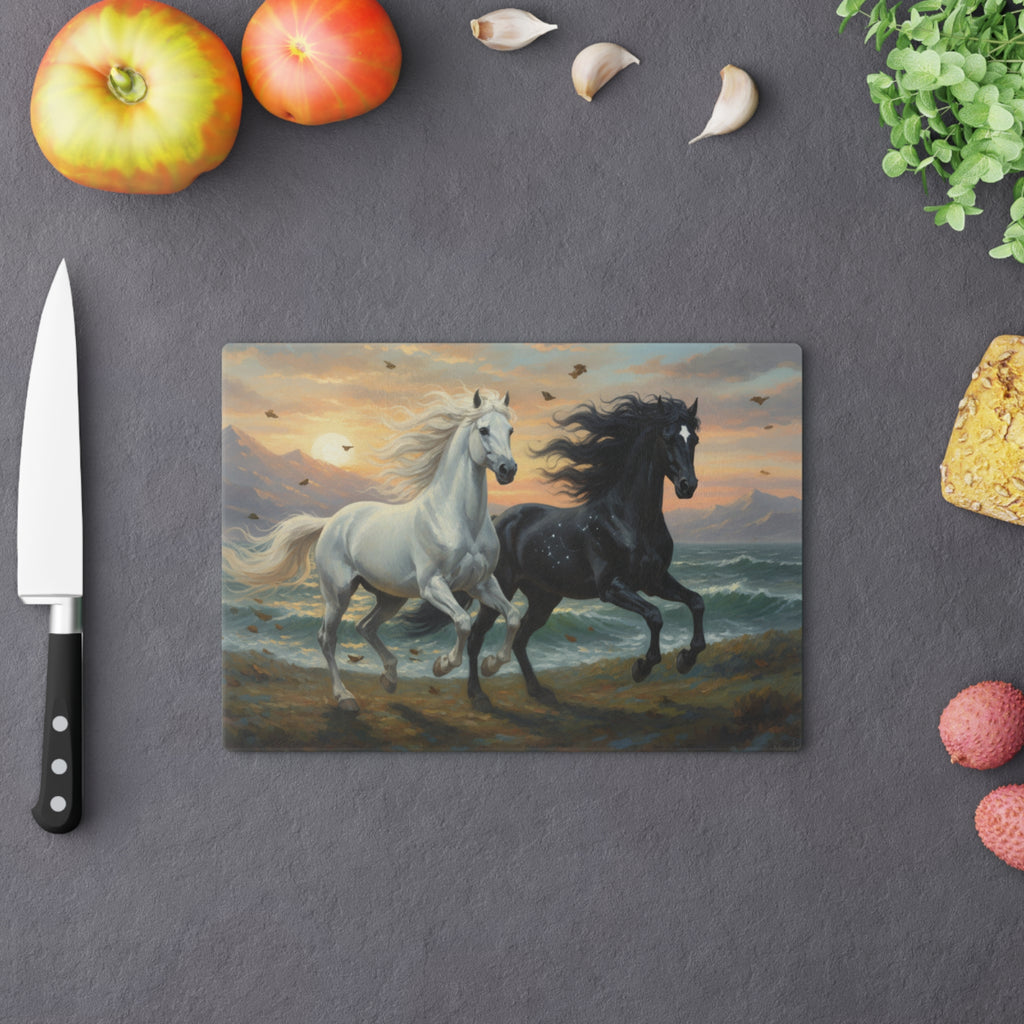Majestic Horses Tempered Glass Cutting Board – Durable, Easy-Clean Kitchen Essential