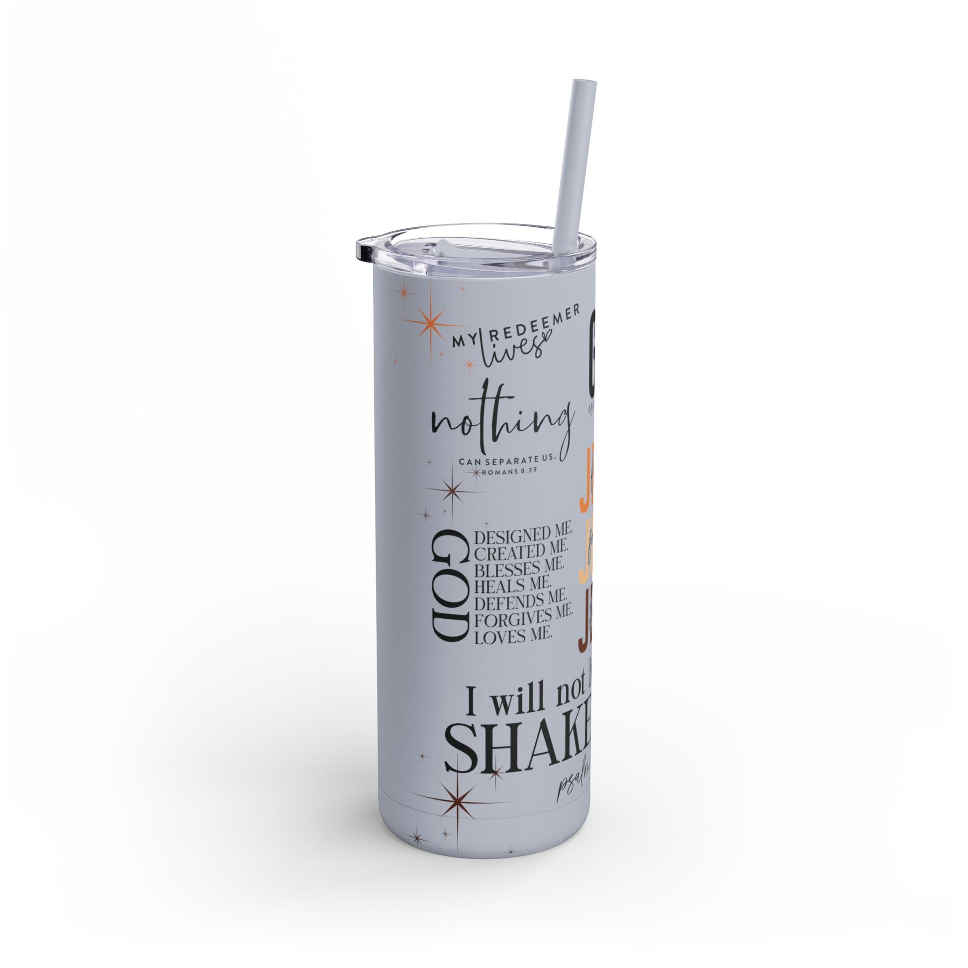Inspirational Christian Skinny Tumbler 20oz Jesus Faith Gift, Bible Verse Travel Mug, Motivational Drinkware, Christian Prefect Gift