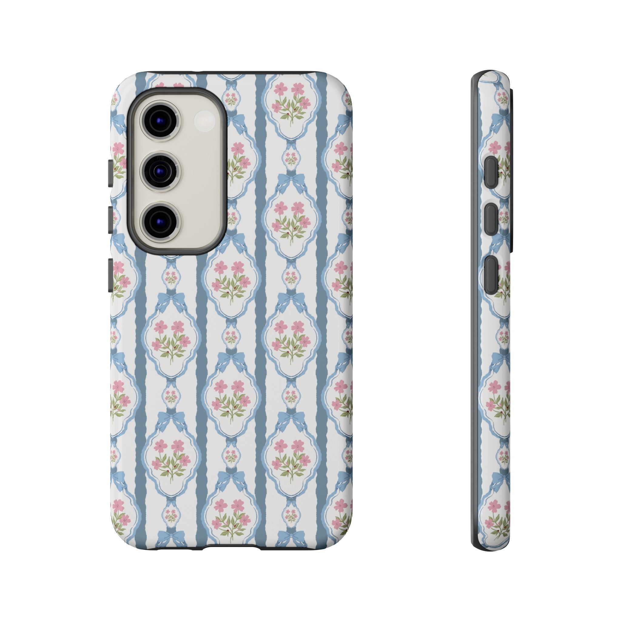 Vintage Blue and  Pink Bow Phone Case — 'Tough Cases' Romantic Floral Design