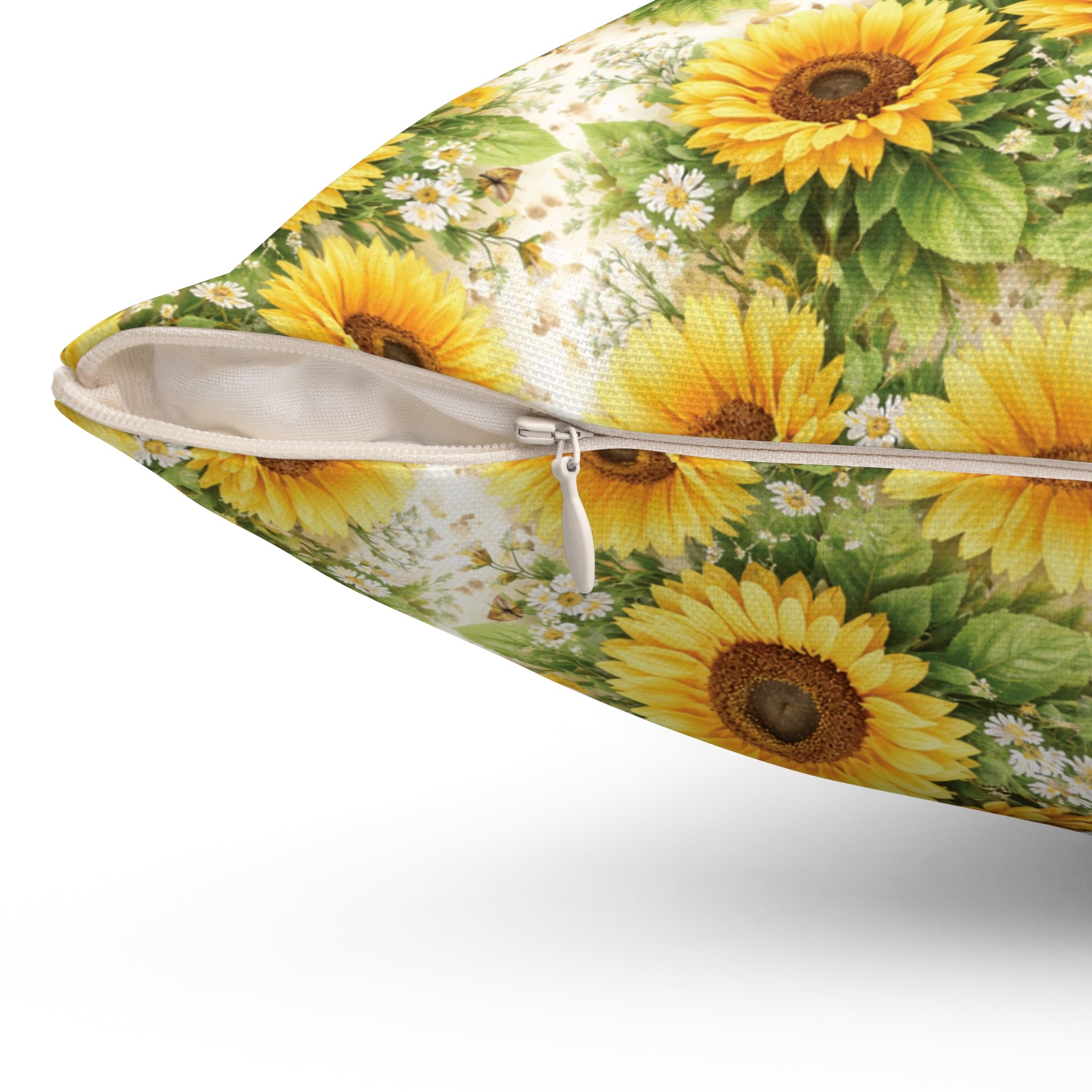 SunFlowers Vintage Tablecloth Square Pillow — Elegant Decorative Throw Pillow