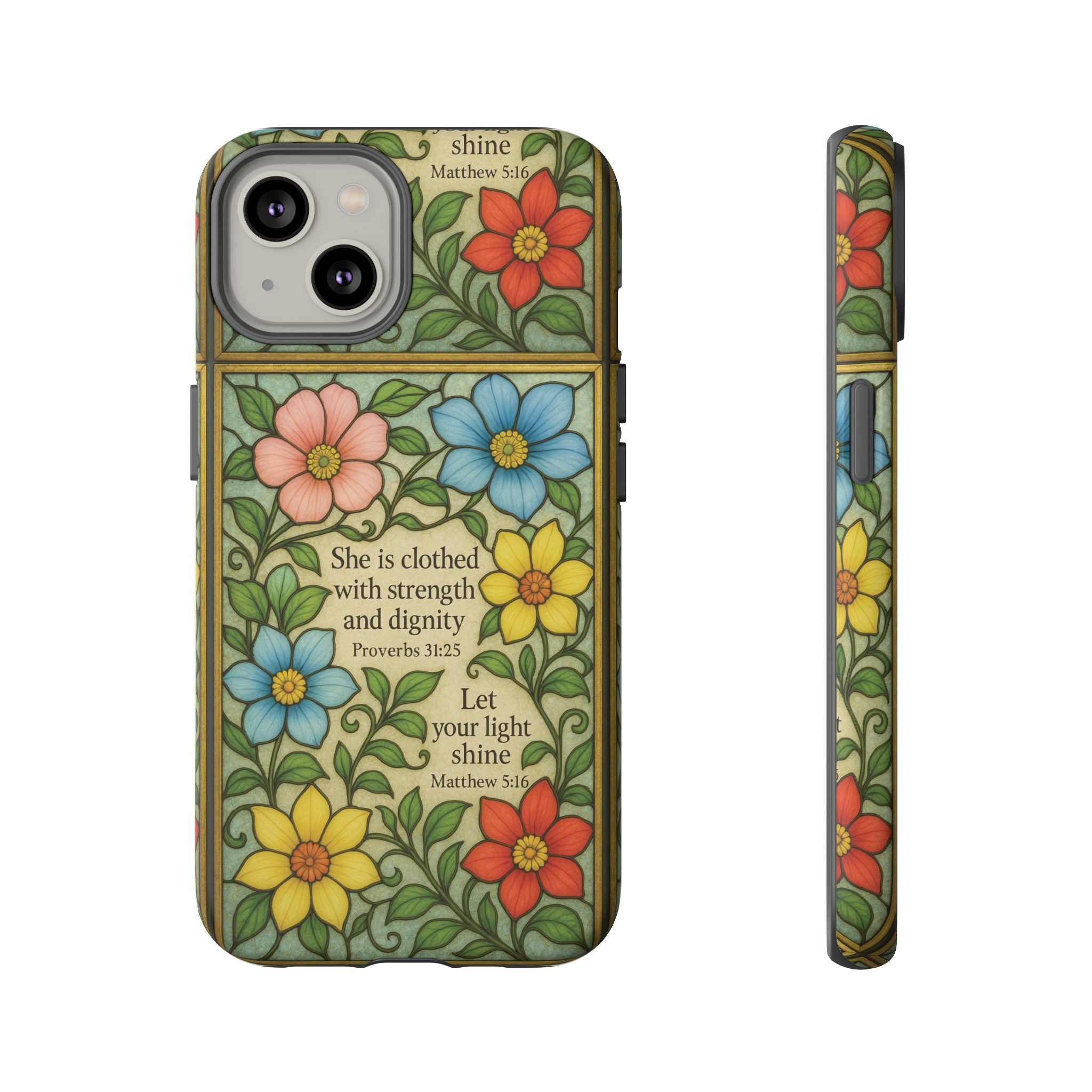 Pastel Floral Stained Glass Bible Verse Phone Case Christian Affirmation, Soft Faith Design, iPhone Samsung Google, Inspirational Gift for HerGift for Christians