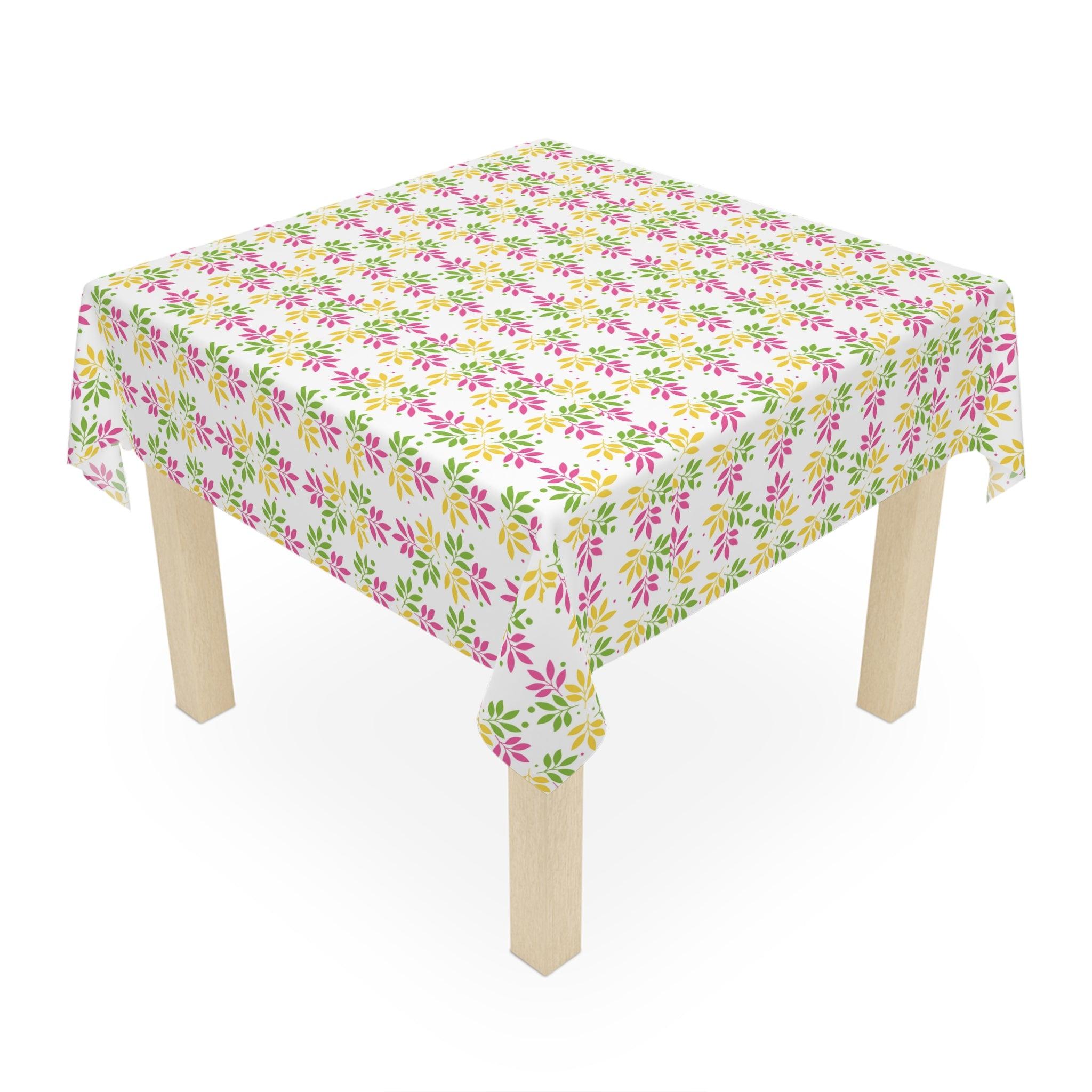 Boho Chic Pink, Mint Green & Yellow Leaf Pattern Tablecloth Perfect for Adding a Botanical Touch to Any Dining Room, Kitchen Table or Outdoor Setting for Home, Weddings, Birthdays all Events Durable & Stylish for All Occasions - MRSBYVALLE
