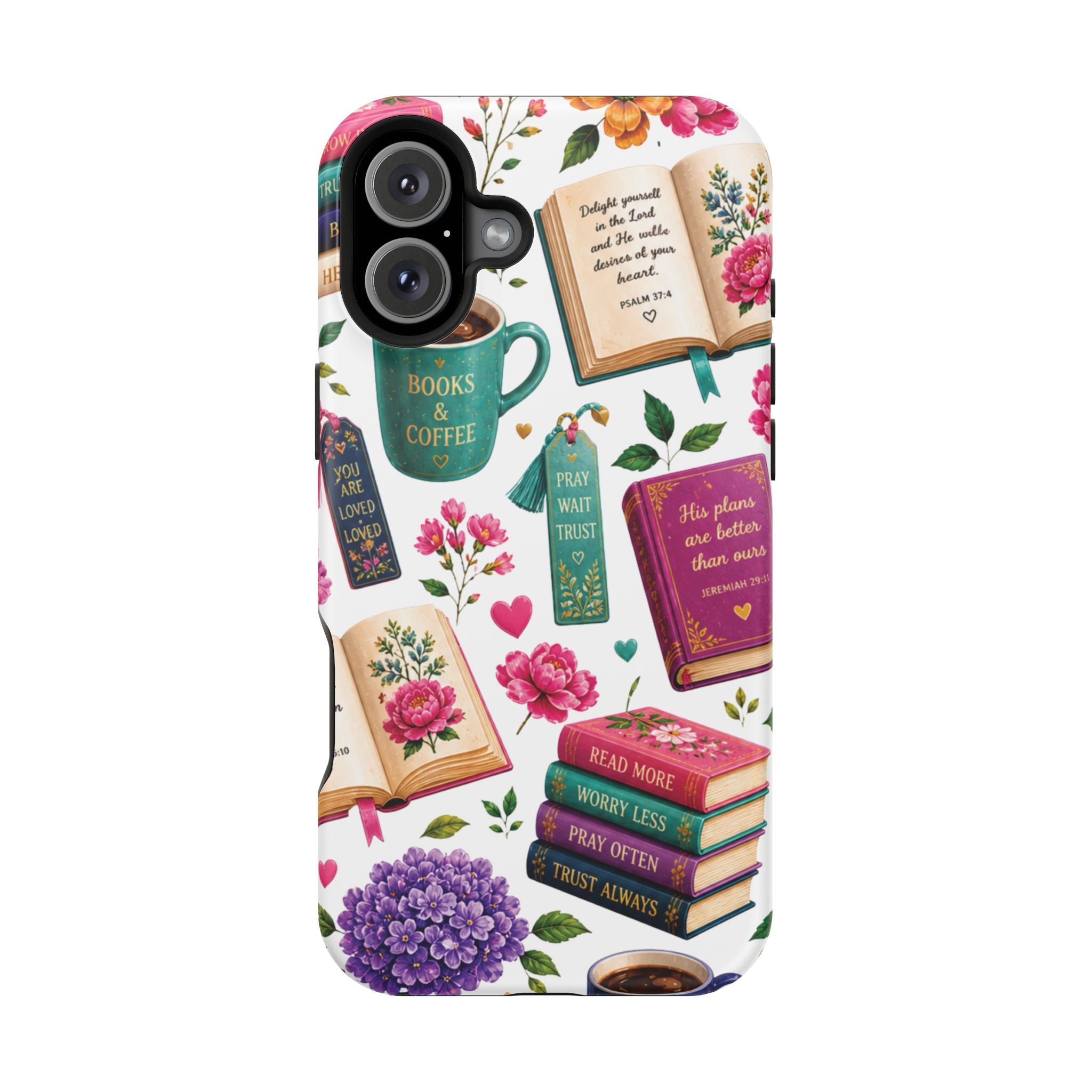 Christian Books & Coffee Phone Case — Magnetic Impact-Resistant Christian Gift