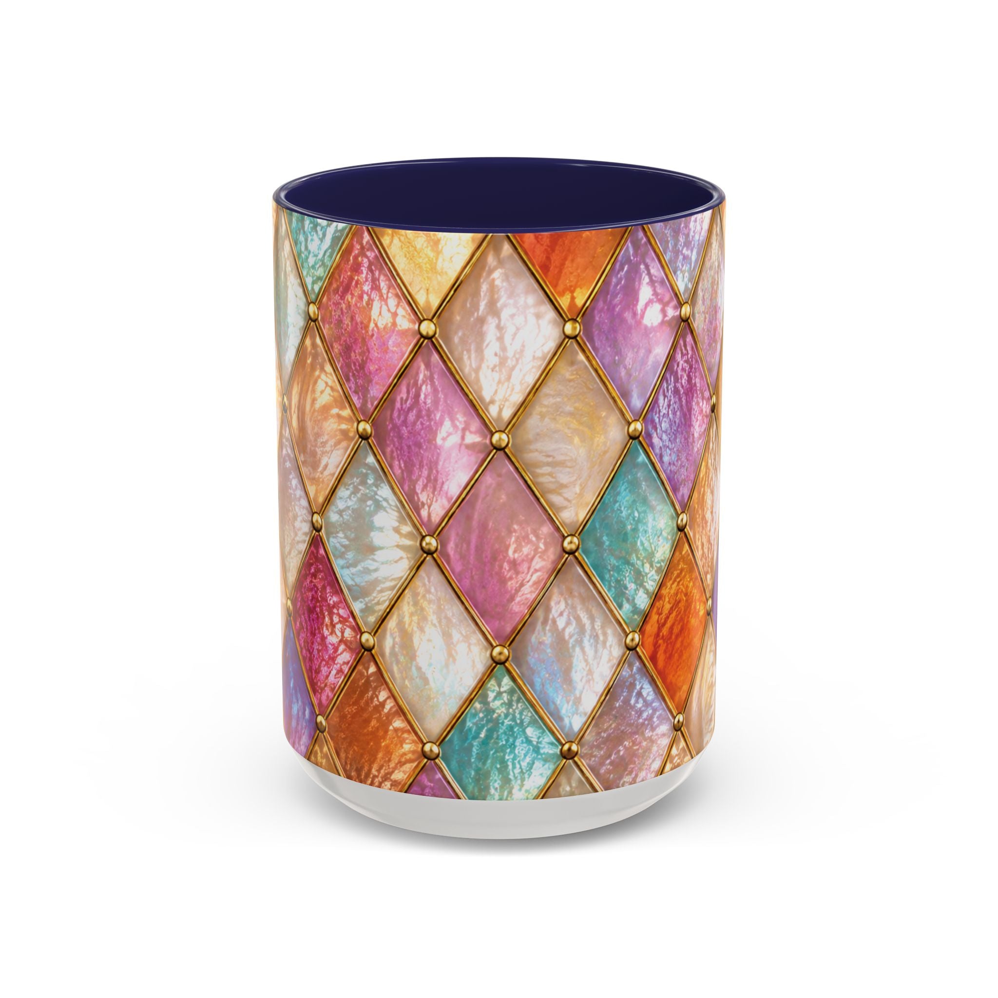 Colorful Jewel-Quilt Accent Coffee Mug — Vibrant Stained-Glass Pattern (11/15oz) Gift for her