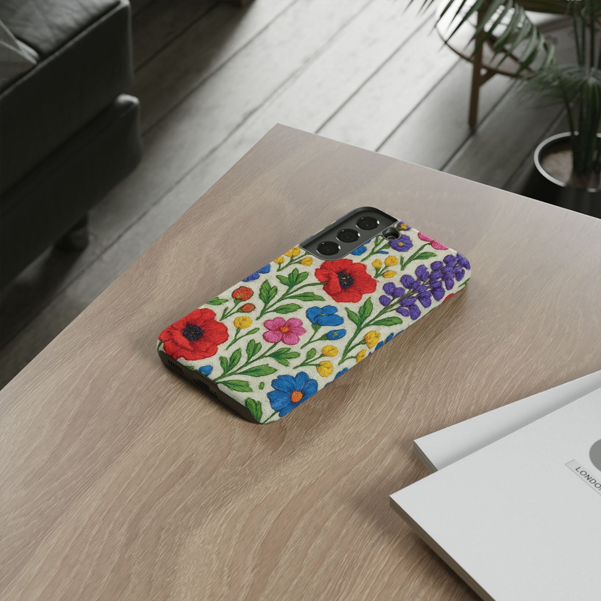 Bright 3D Illusion Wildflower Phone Case Cute Floral Design in Red, Pink, Blue – Aesthetic Protective Case for iPhone and  Android