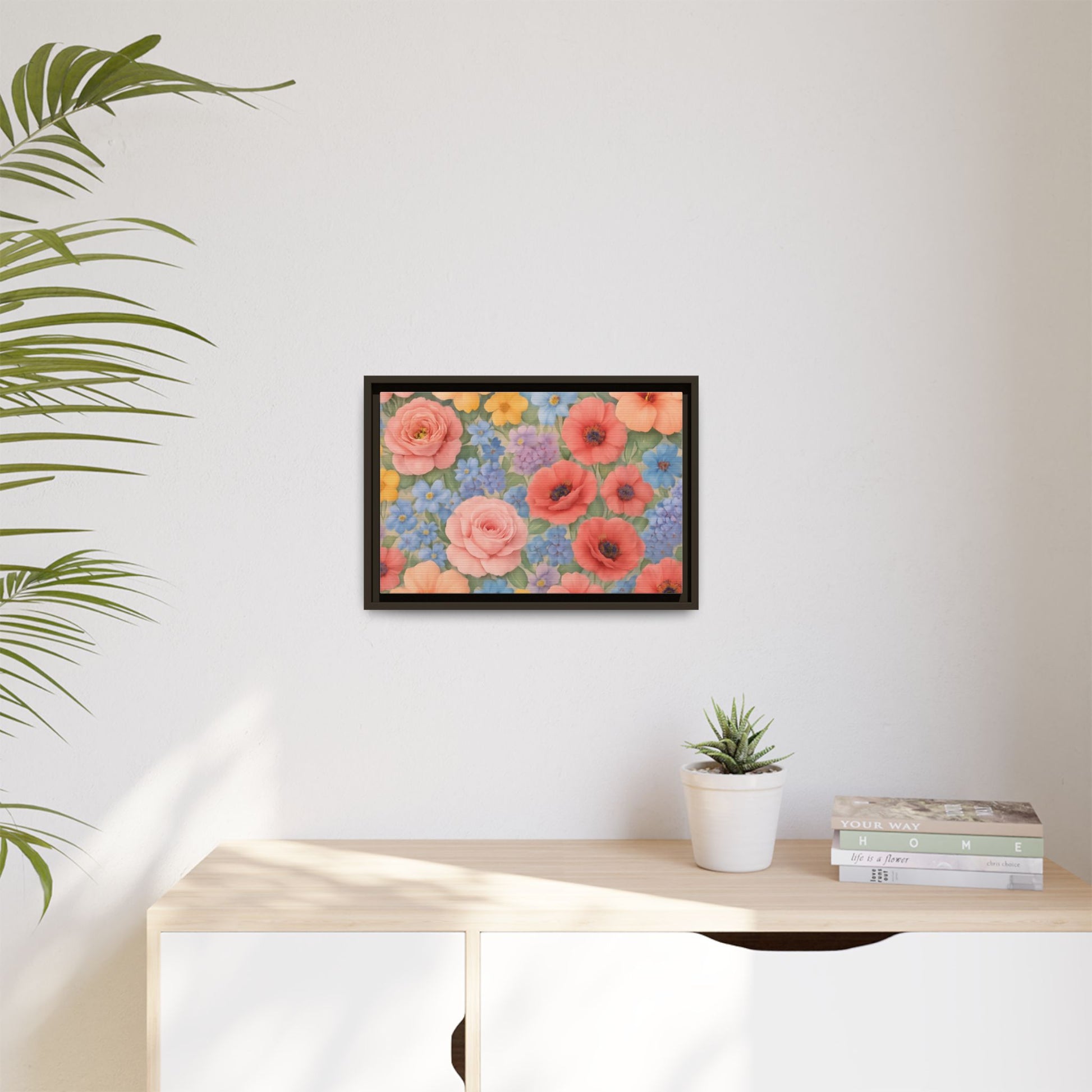 Luxury Framed Floral Canvas – Bold Multi-Color Botanical Wall Art, Elegant Nature-Inspired Accent for Living Room, Bedroom, or Office Décor Gift for Mom