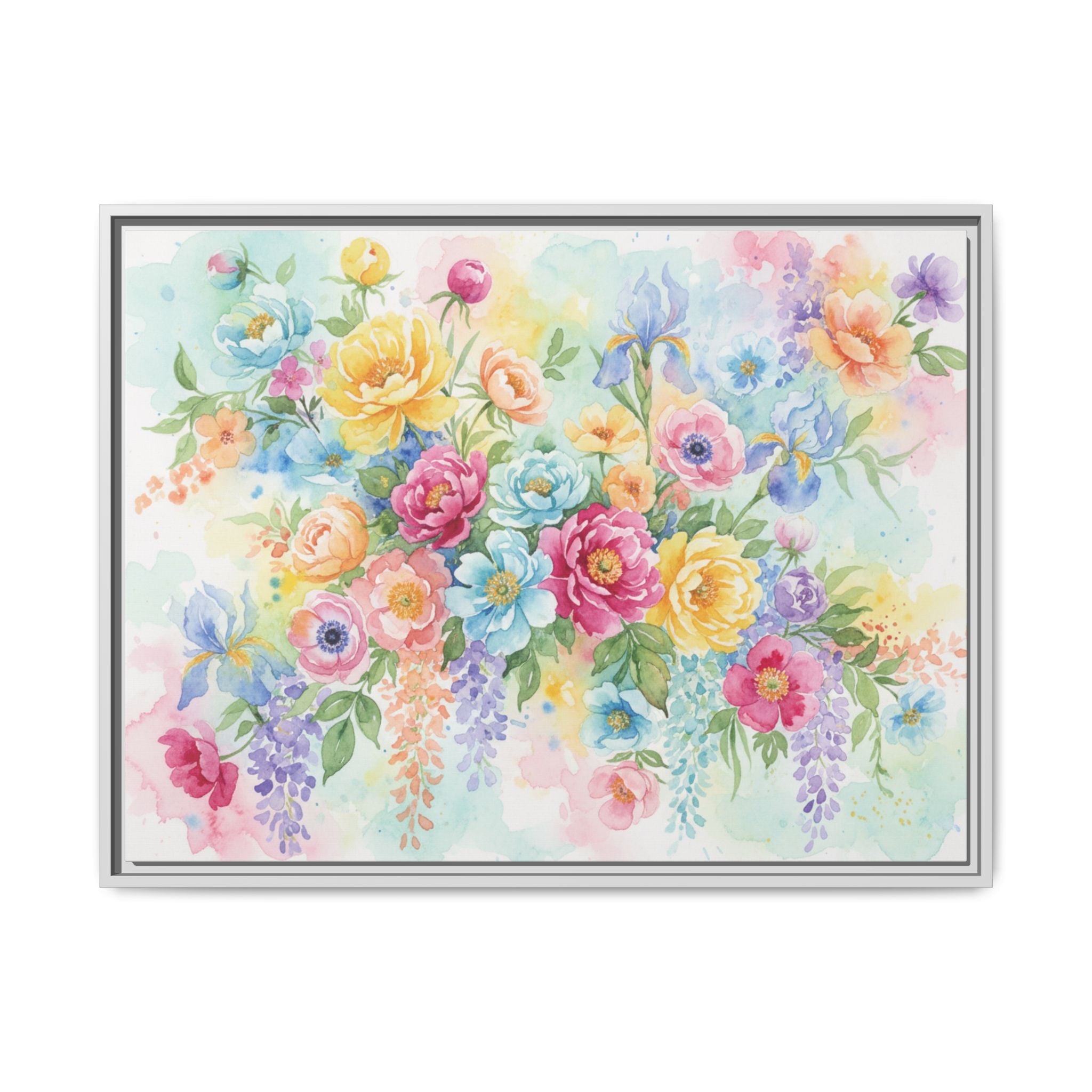 Watercolor Floral Bouquet Canvas, Framed Matte Wall Art | Multi-Color Wall Art
