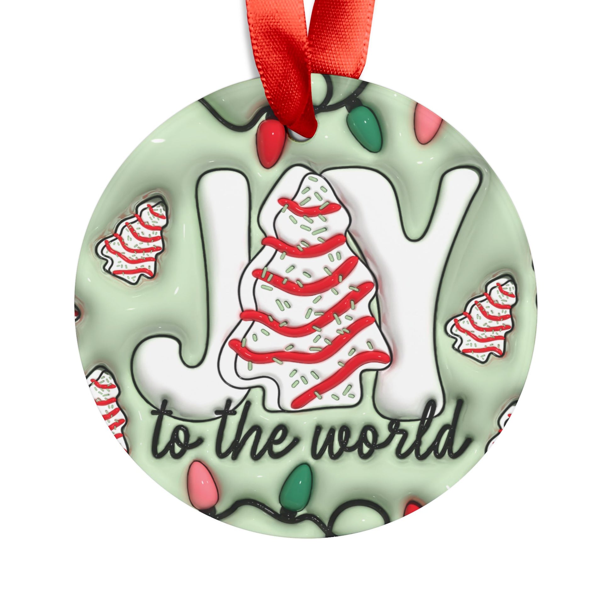 3D 'Joy to the World' Inflated Illusion Ornament with Red Ribbon – Festive Christmas Decor, Glossy Finish, 2.9x2.9 Inches, Unique Tree Accent for the Holidays - MRSBYVALLE