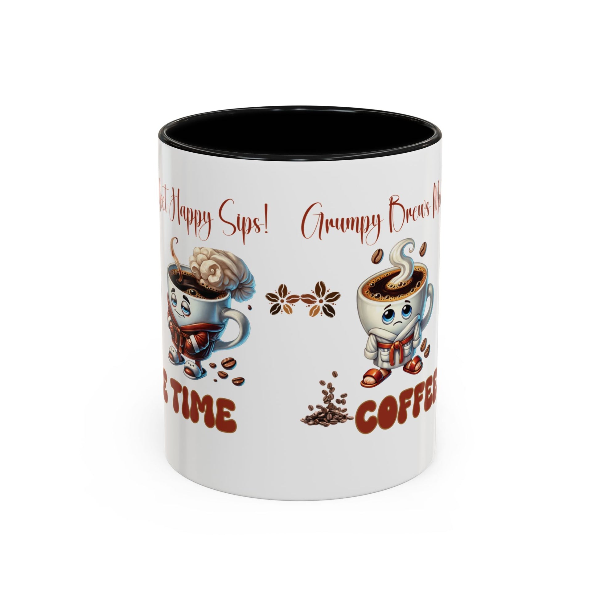 Grumpy Brews Meet Happy Sips Ceramic Mug - Funny Coffee Cup, Cute Tea Mug, Sarcastic Drinkware, Unique Gift, Kitchen Decor Accent Coffee Mug (11, 15oz) - MRSBYVALLE