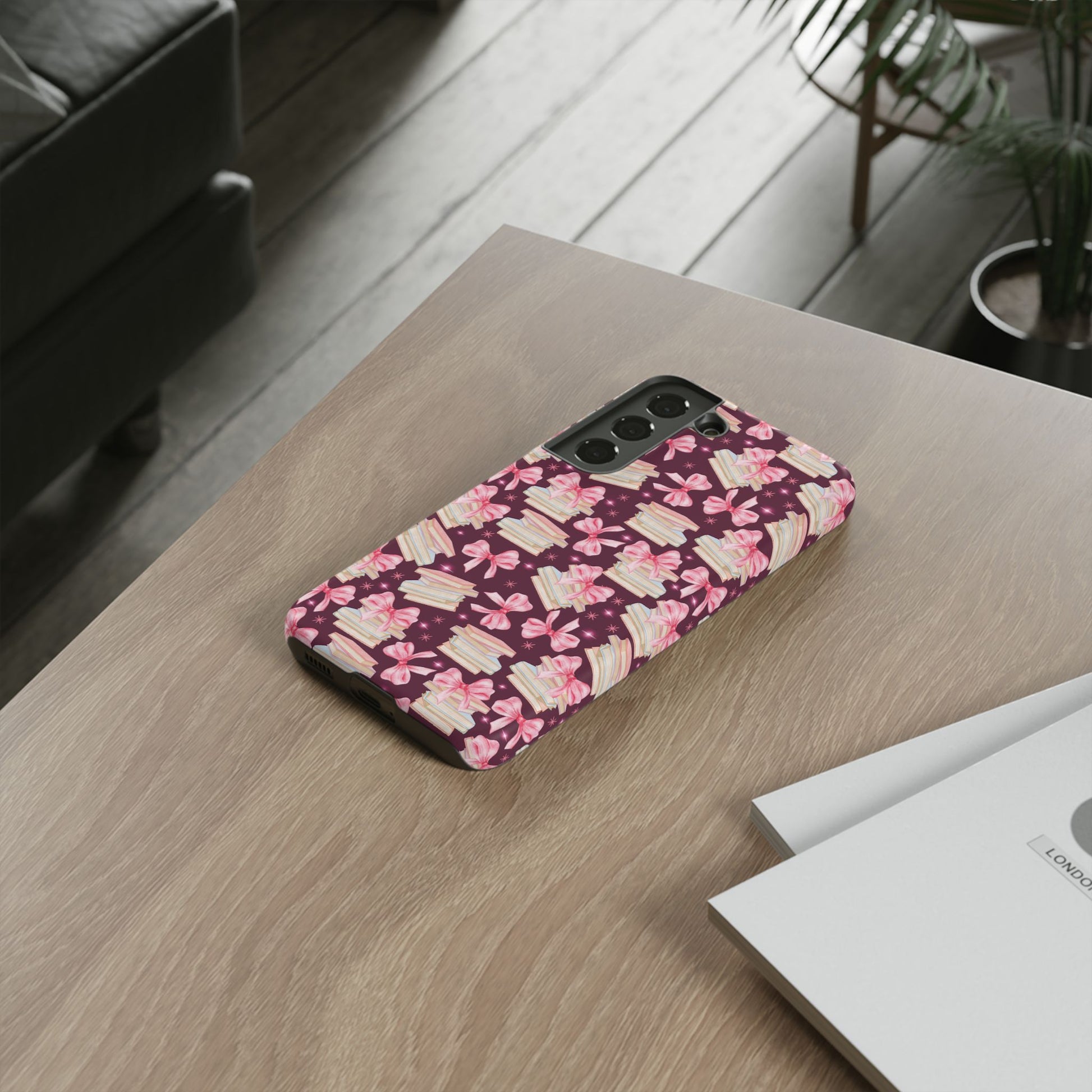 Coquette Pink Bows & Books Phone Case for iPhone 16 15 14 13 12  21 23 Samsung, and Pixel | Stylish Protective Cover Gift for Her Perfect for Floral Lover