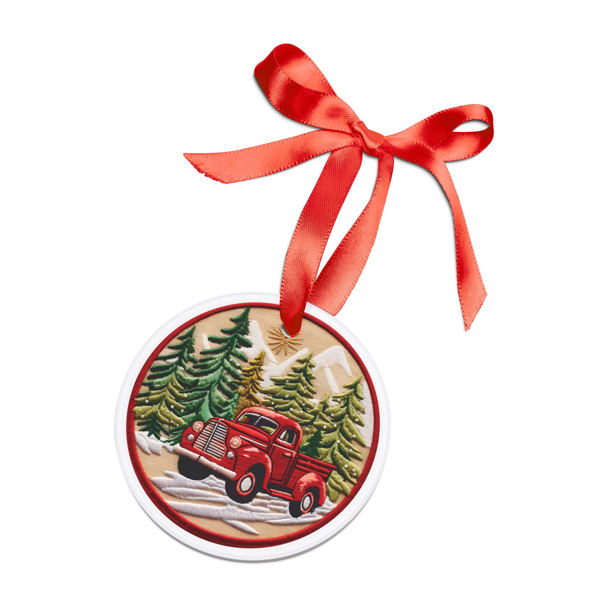 Christmas RED Pickup Ornament 3D Illusion Acrylic with Ribbon Festive Holiday Décor, Perfect Gift for Tree, Home, Office | Unique Christmas Decoration Holiday Keepsake Ideal for Tree Trimming and Gift Giving - MRSBYVALLE