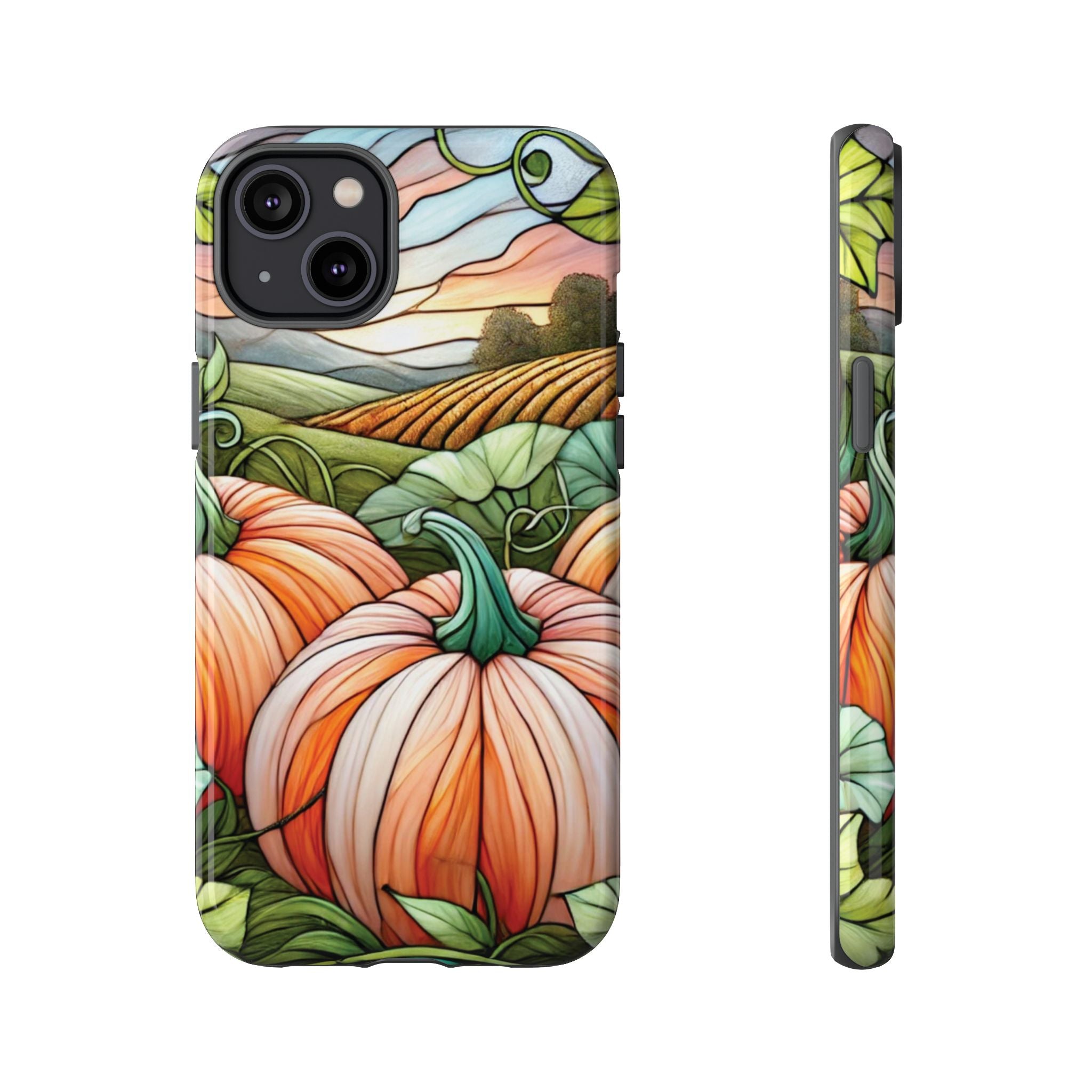 Pumpkins Phone Case Fall Faux Stained-Glass Thanksgiving Cover Pumpkin Lovers Gift for Galaxy S 24 23 22 21 Pixel 5 6 7 8 iPhone 17 , 16 15 14 13 12 Samsung iPhone Samsung Gift for Her