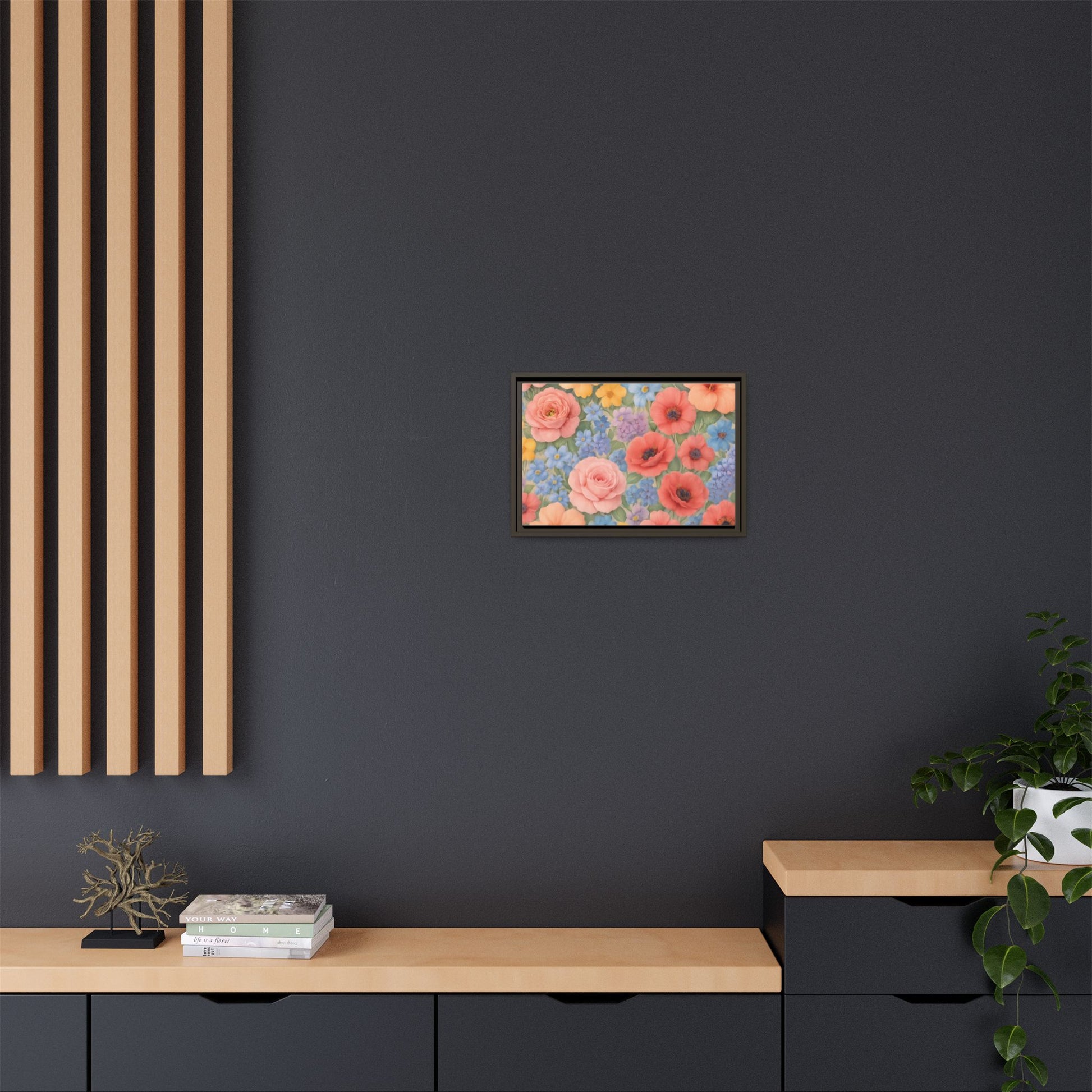 Luxury Framed Floral Canvas – Bold Multi-Color Botanical Wall Art, Elegant Nature-Inspired Accent for Living Room, Bedroom, or Office Décor Gift for Mom