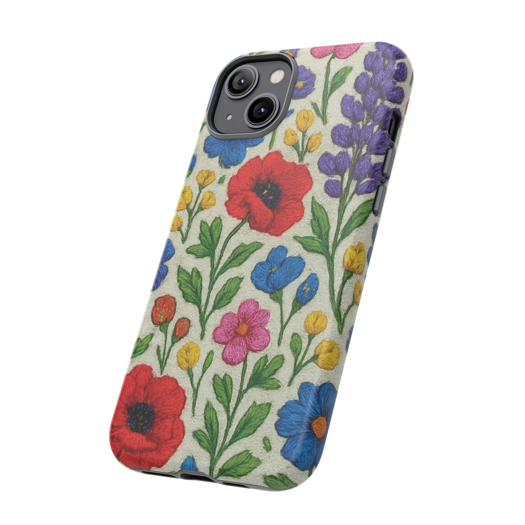 Bright 3D Illusion Wildflower Phone Case Cute Floral Design in Red, Pink, Blue – Aesthetic Protective Case for iPhone and  Android
