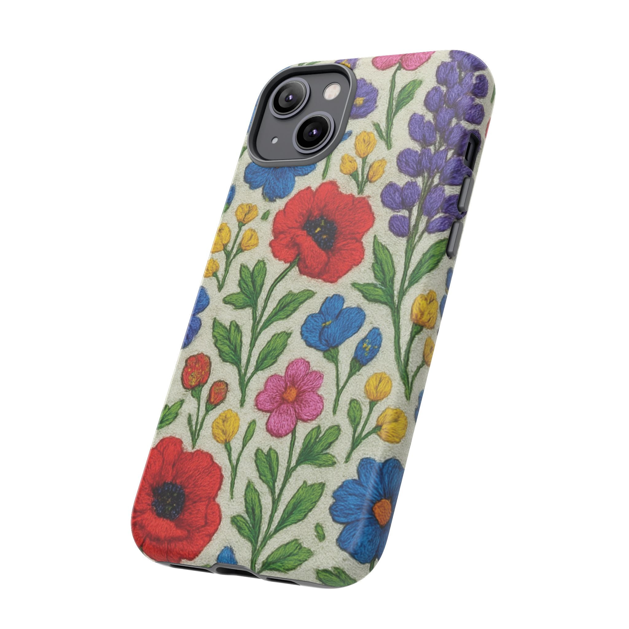 Bright 3D Illusion Wildflower Phone Case Cute Floral Design in Red, Pink, Blue – Aesthetic Protective Case for iPhone and  Android