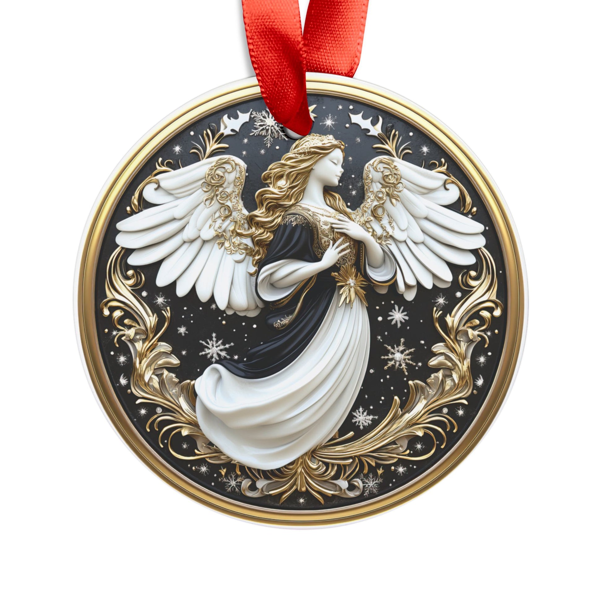 Elegant Black & Gold Angel 3D Illusion Christmas Ornament - Stunning Holiday Decor, Perfect Gift, Luxurious Design, Adds Timeless Beauty and Sophistication to Your Christmas Tree Holiday Gifts - MRSBYVALLE