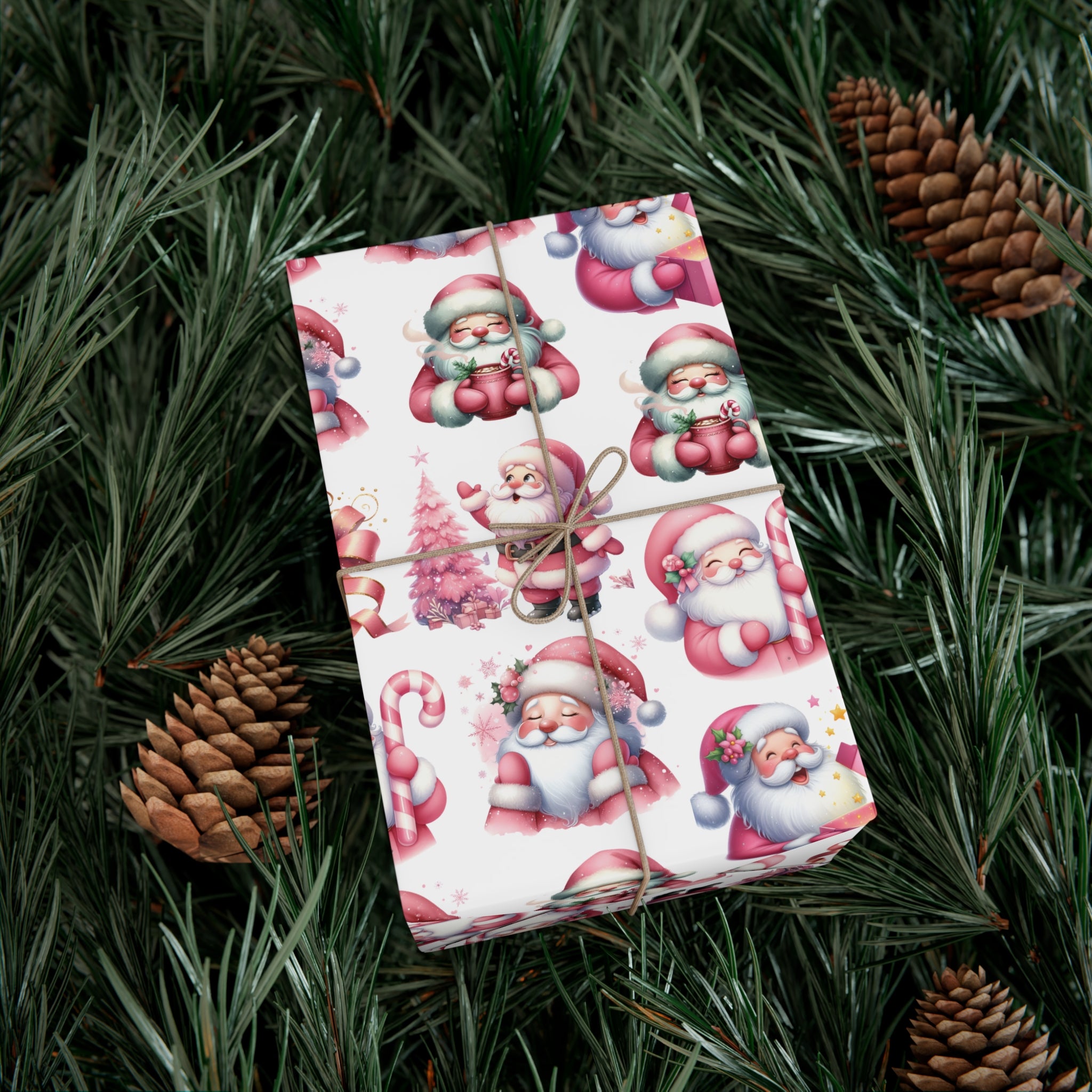 Pink Gift Wrap Papers, Christmas Santa Holiday Wrapping Pink Vintage Gift Packaging, Xmas Party Supplies, Decorative Present Wrap for Mom Premium Quality - MRSBYVALLE